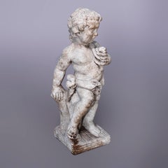 Neoclassical Figural Cast Hard Stone Garden Statue, Cherub with Flower, 20th C