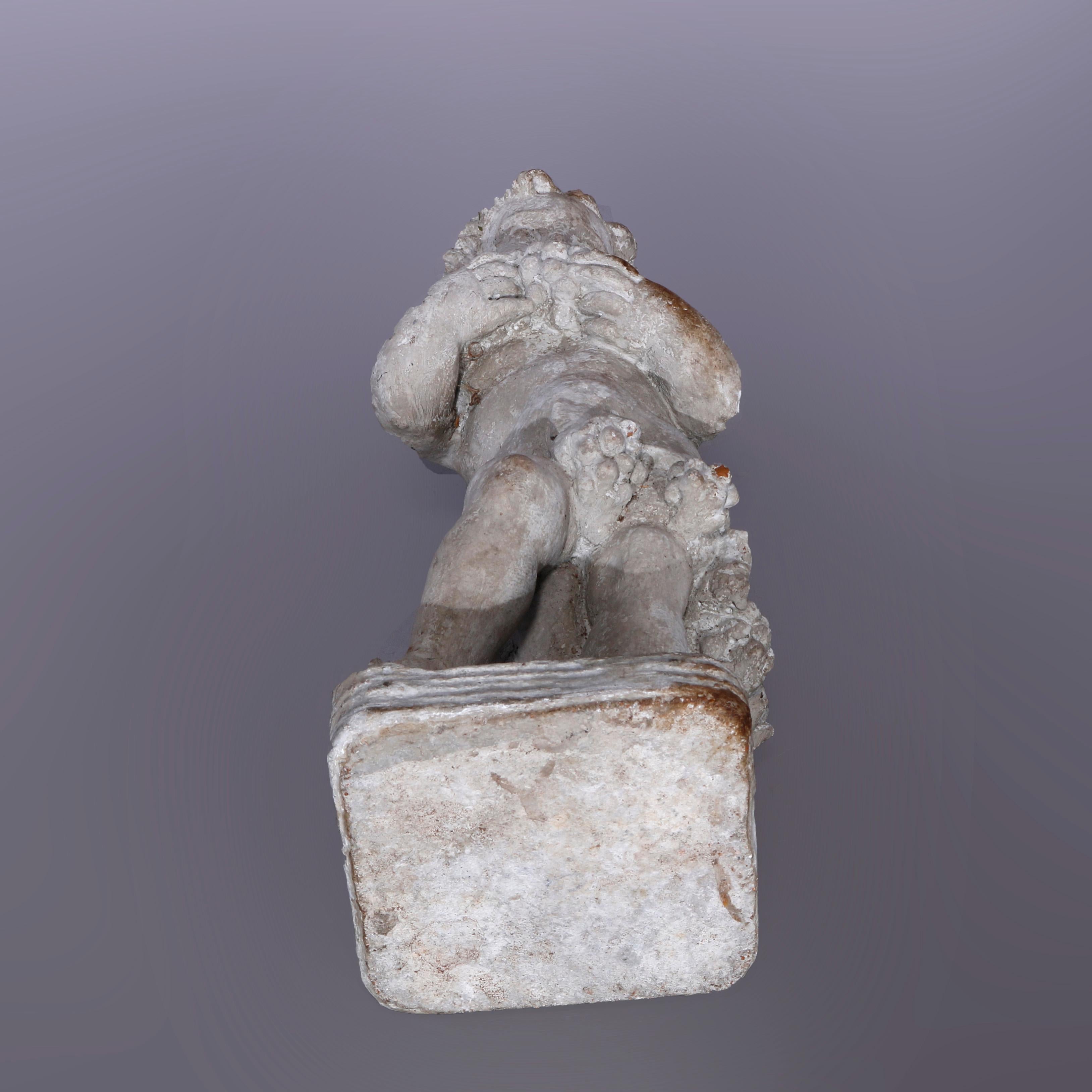Neoclassical Figural Cast Hard Stone Garden Statue, Cherub with Grapes, 20th C 3