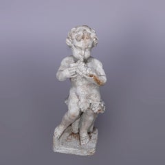 Neoclassical Figural Cast Hard Stone Garden Statue, Cherub with Grapes, 20th C