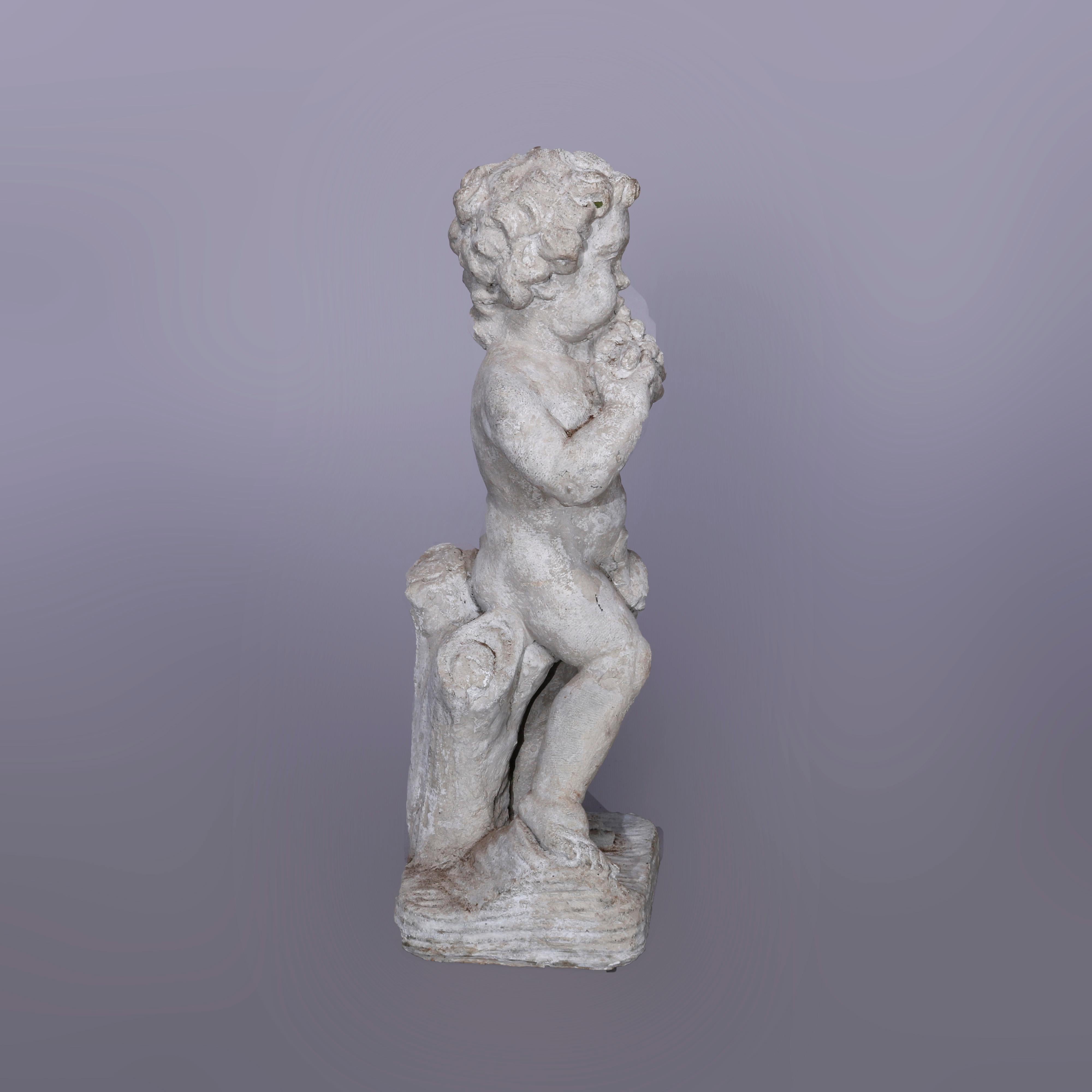 Neoclassical Figural Cast Hard Stone Garden Statue, Cherub with Grapes, 20th C In Good Condition In Big Flats, NY