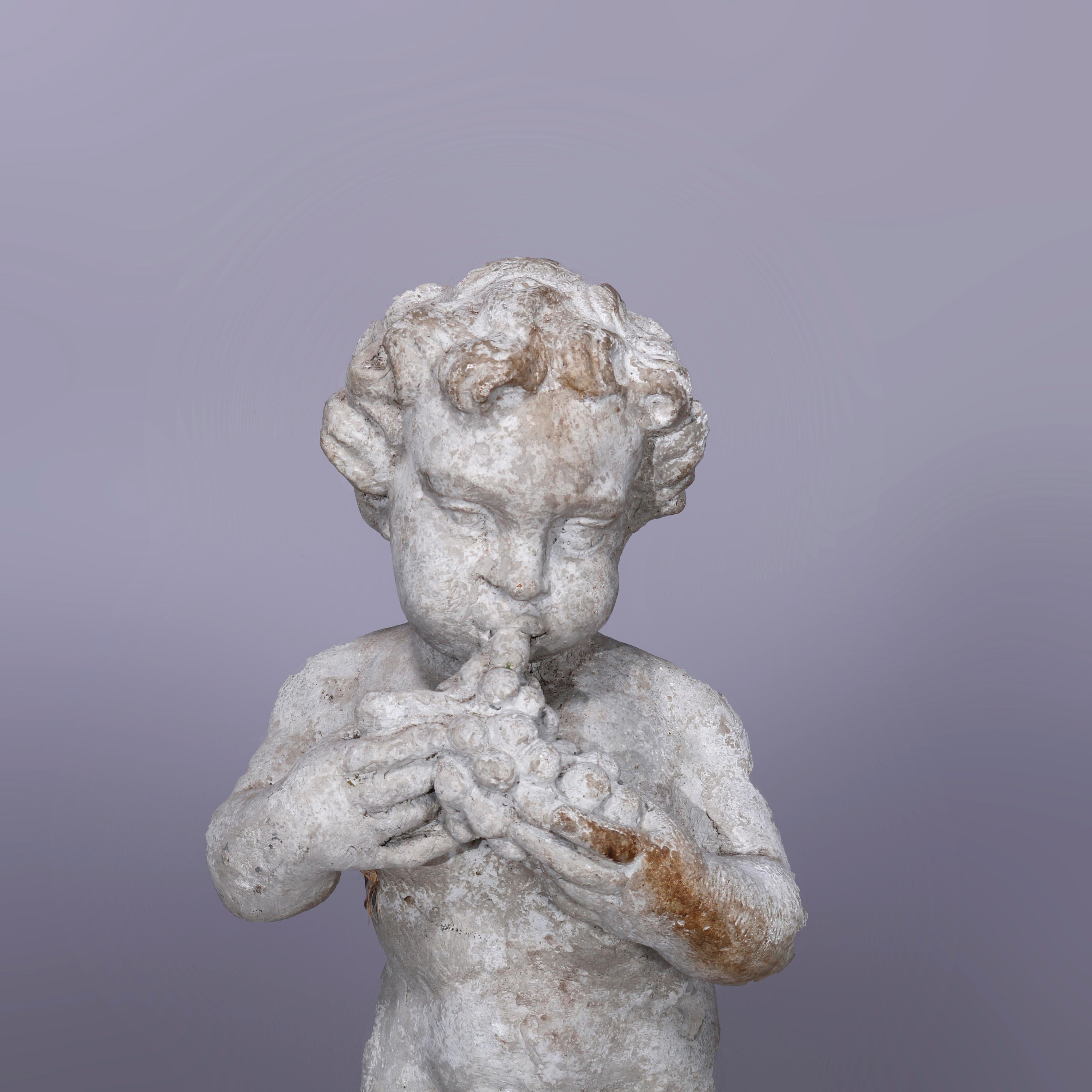 Neoclassical Figural Cast Hard Stone Garden Statue, Cherub with Grapes, 20th C 1