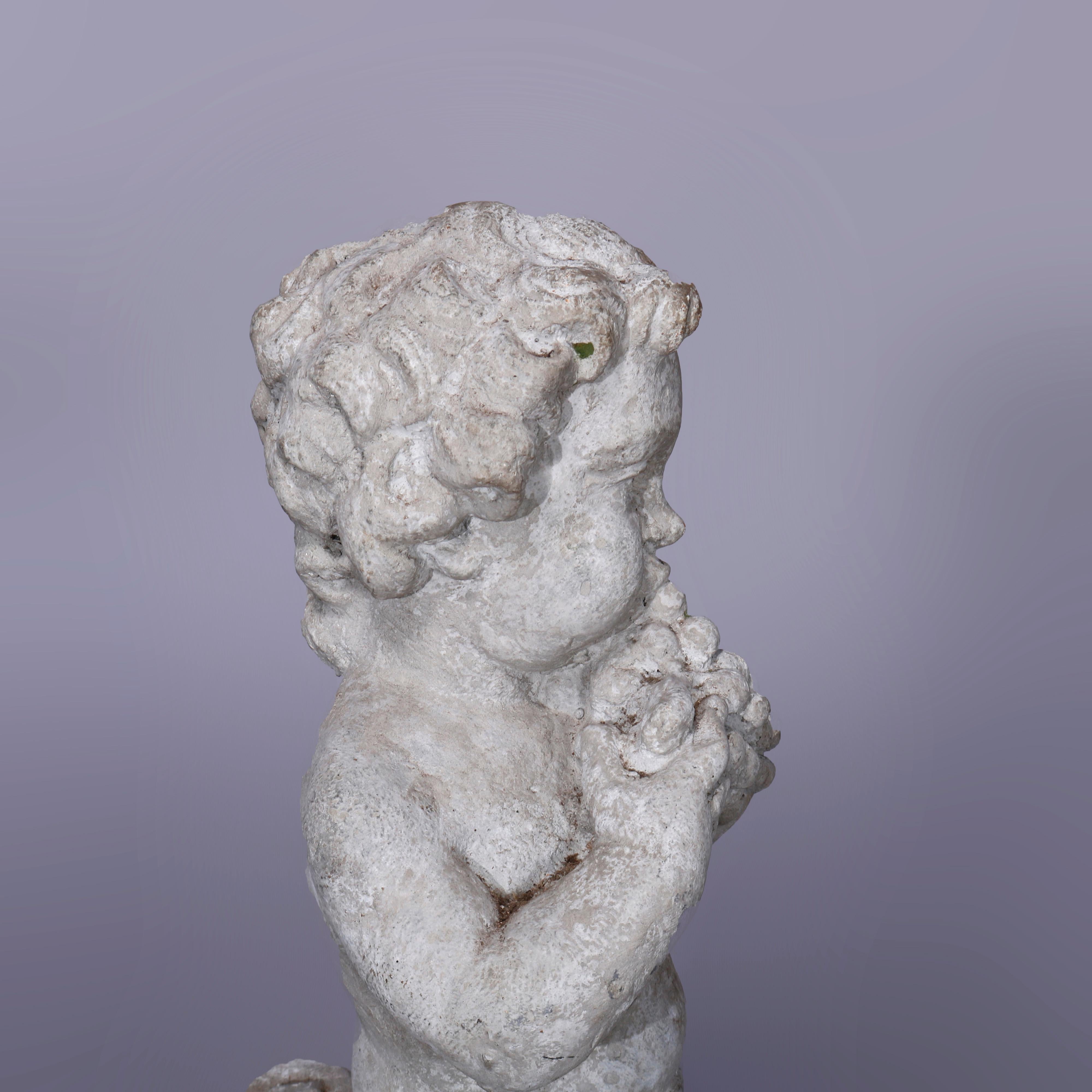 Neoclassical Figural Cast Hard Stone Garden Statue, Cherub with Grapes, 20th C 2