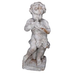 Vintage Neoclassical Figural Cast Hard Stone Garden Statue, Cherub with Grapes, 20th C