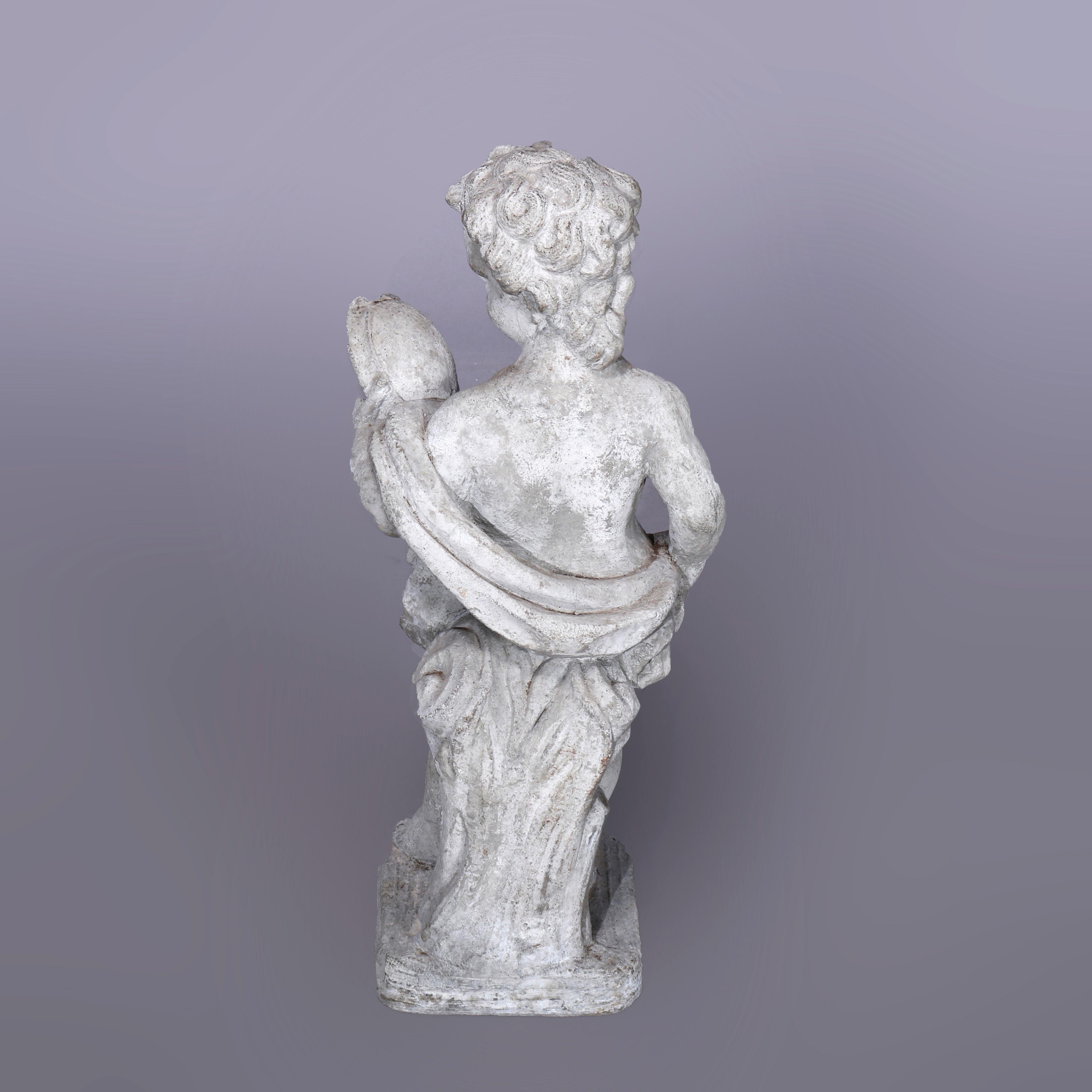 Cast Stone Neoclassical Figural Cast Hard Stone Garden Statue, Cherub with Mirror, 20th C