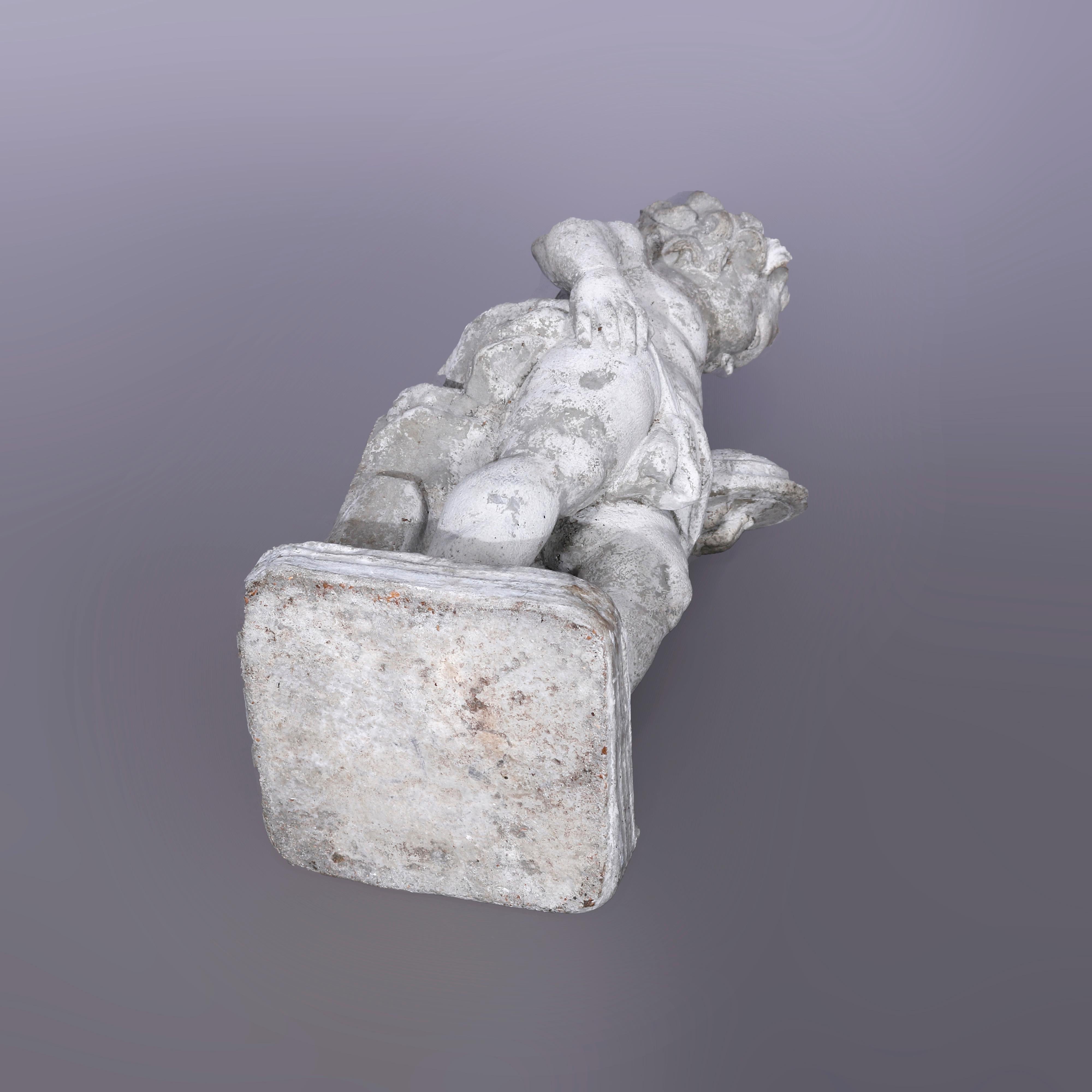 Neoclassical Figural Cast Hard Stone Garden Statue, Cherub with Mirror, 20th C 2