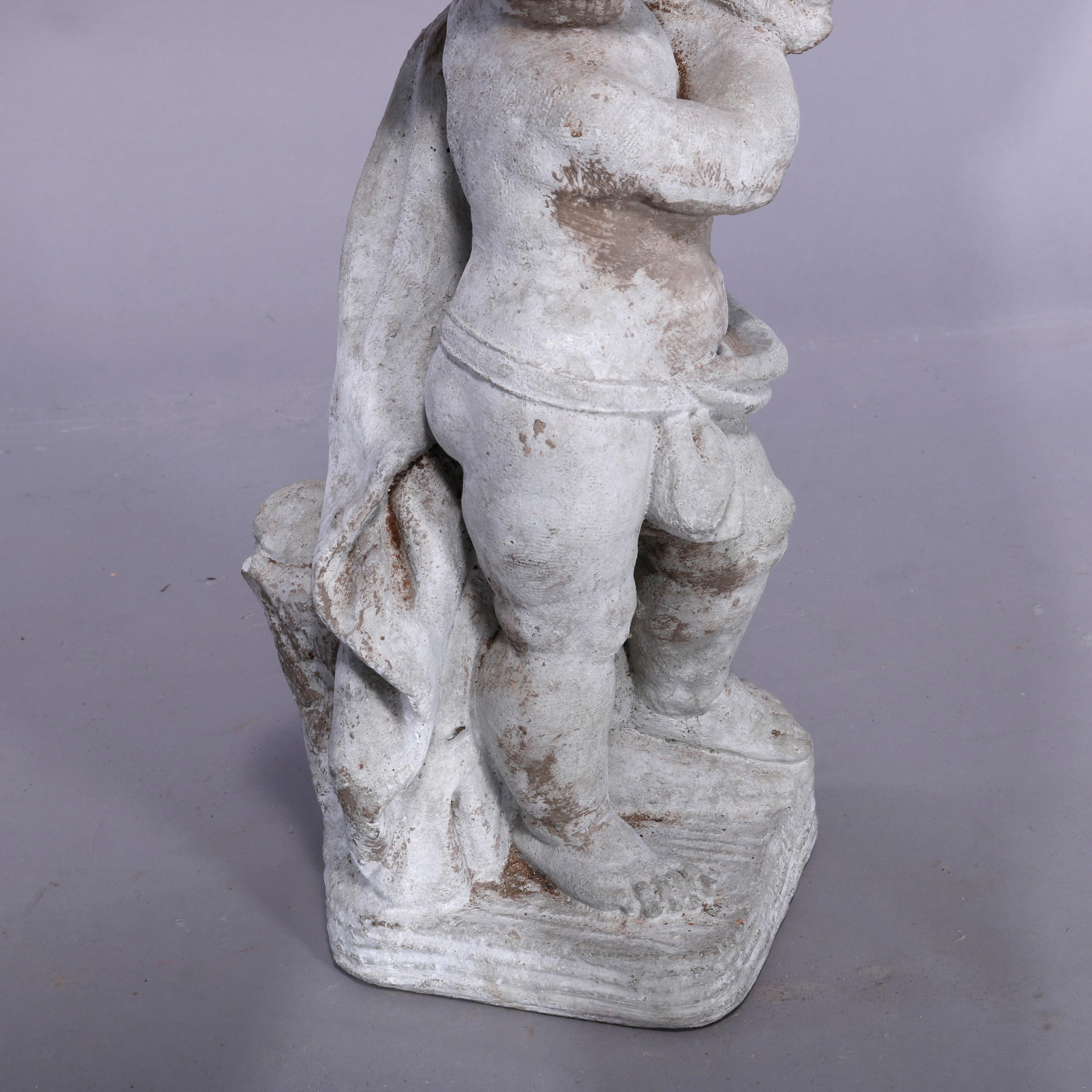 Neoclassical Figural Cast Hard Stone Garden Statue, Cherub with Shell, 20th C 2
