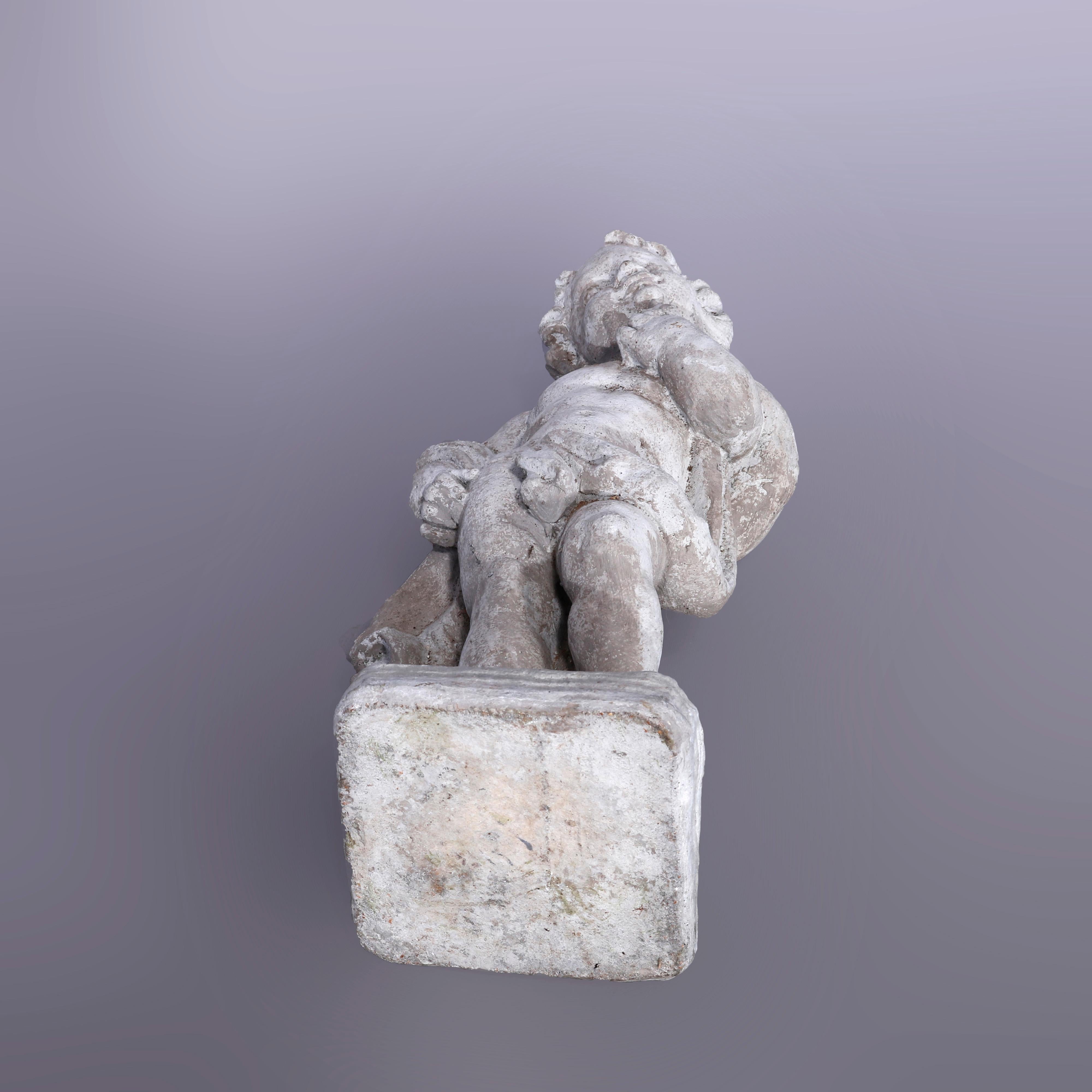 Neoclassical Figural Cast Hard Stone Garden Statue, Pensive Cherub, 20th C 2