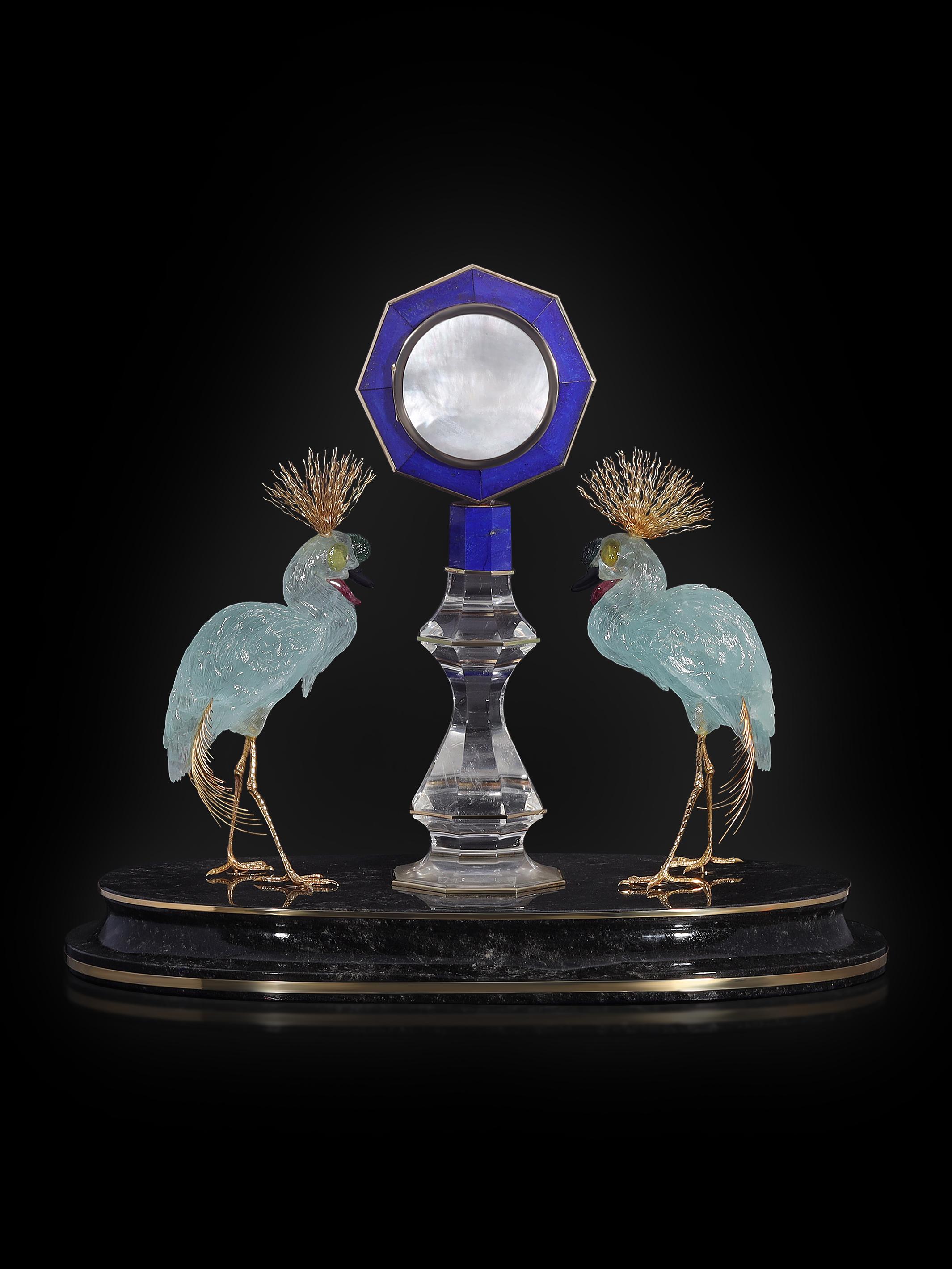 Piedra Preciosa Arte Escultura Reloj, Aguamarina Zafiro Tallado Diamante en Excelente estado para la venta en Mission Viejo, CA