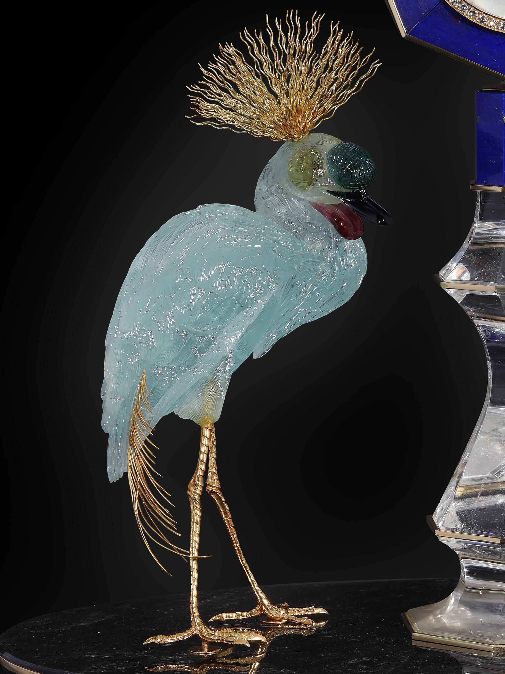Piedra Preciosa Arte Escultura Reloj, Aguamarina Zafiro Tallado Diamante en venta 1