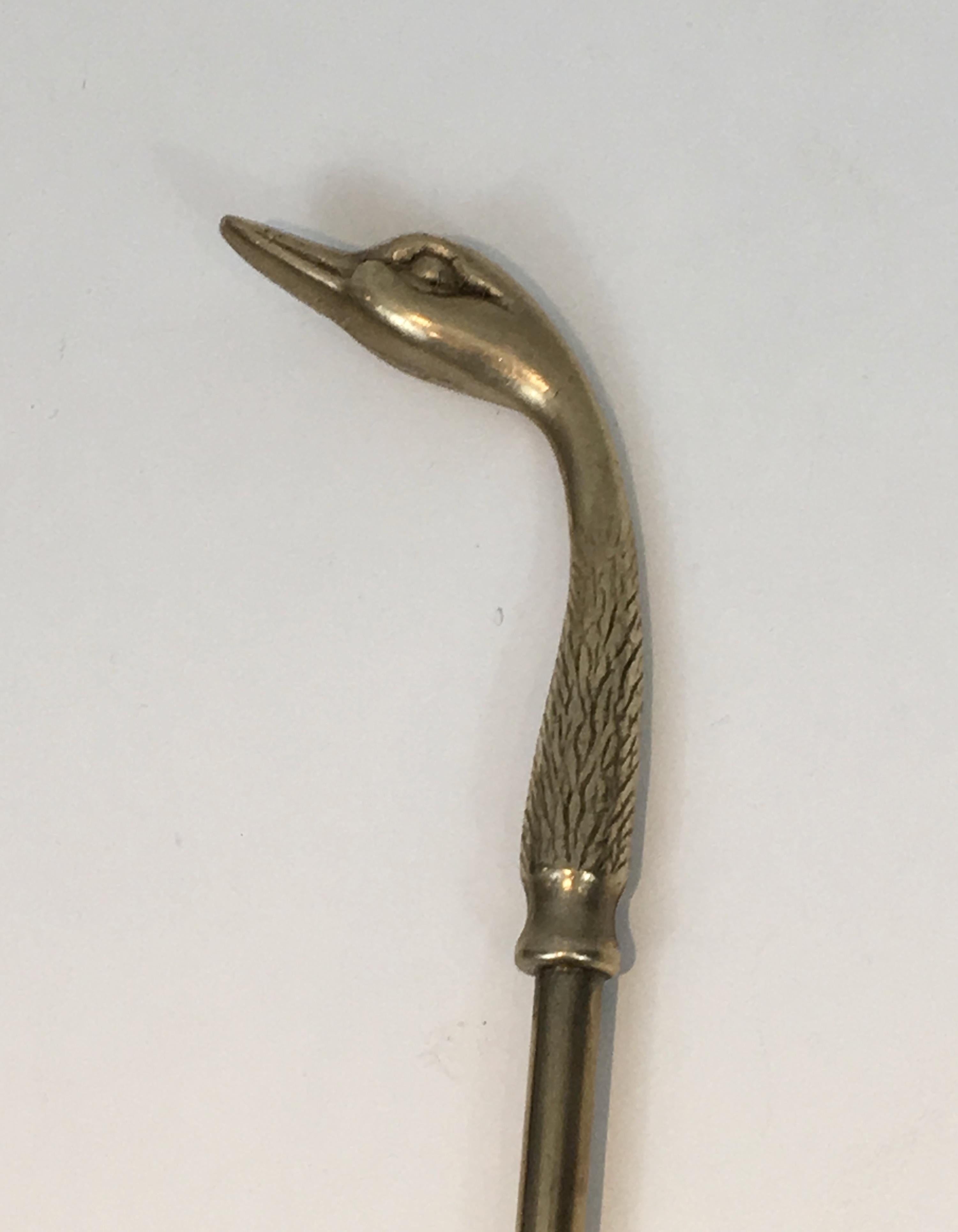 Neoclassical Fireplace Tools in Brass with Duck Heads, French, circa 1960  8