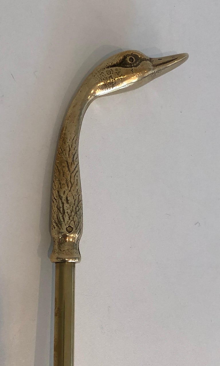 Neoclassical Fireplace Tools in Brass with Duck Heads, French, circa 1960 For Sale 8