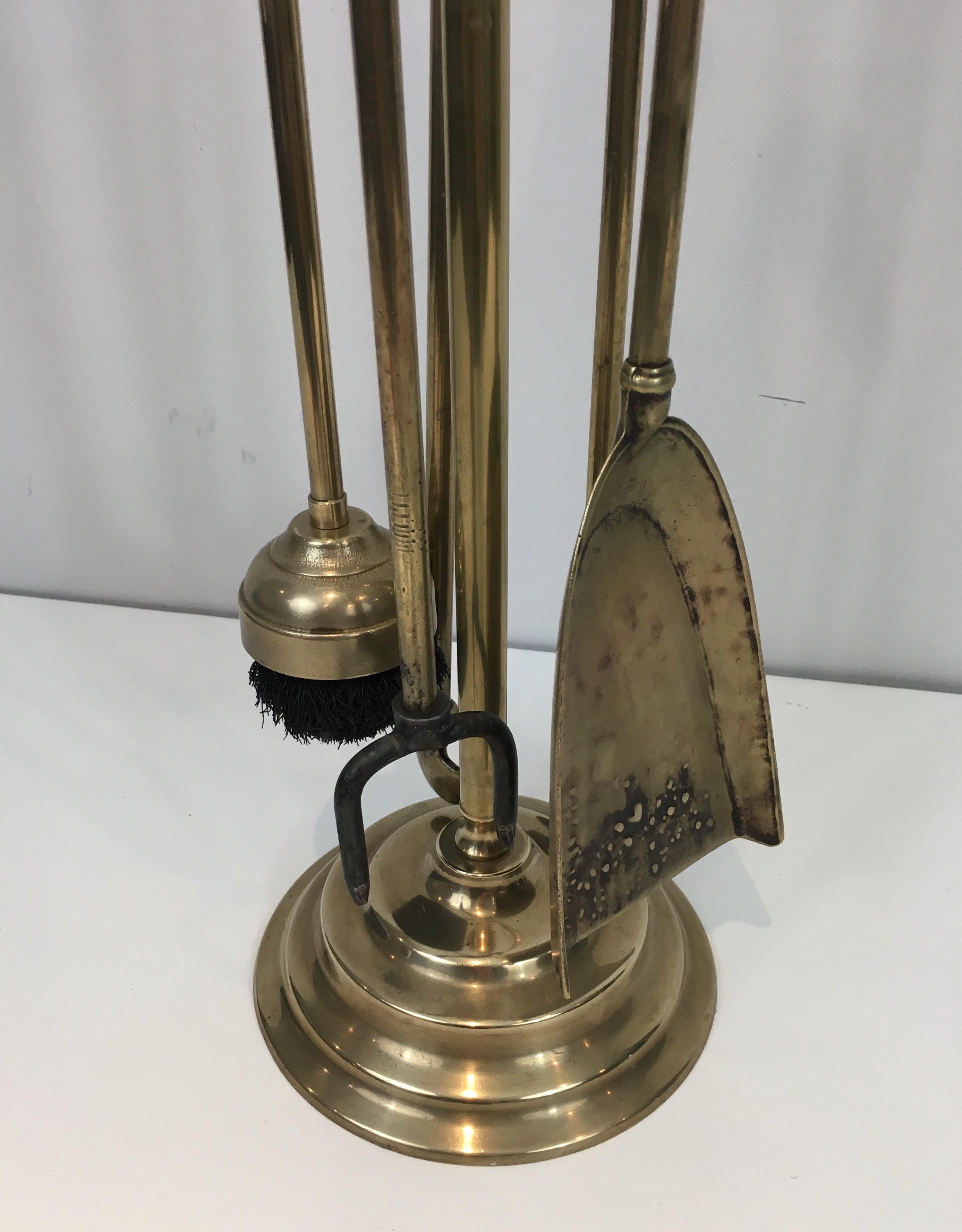 Mid-20th Century Neoclassical Fireplace Tools in Brass with Duck Heads, French, circa 1960 