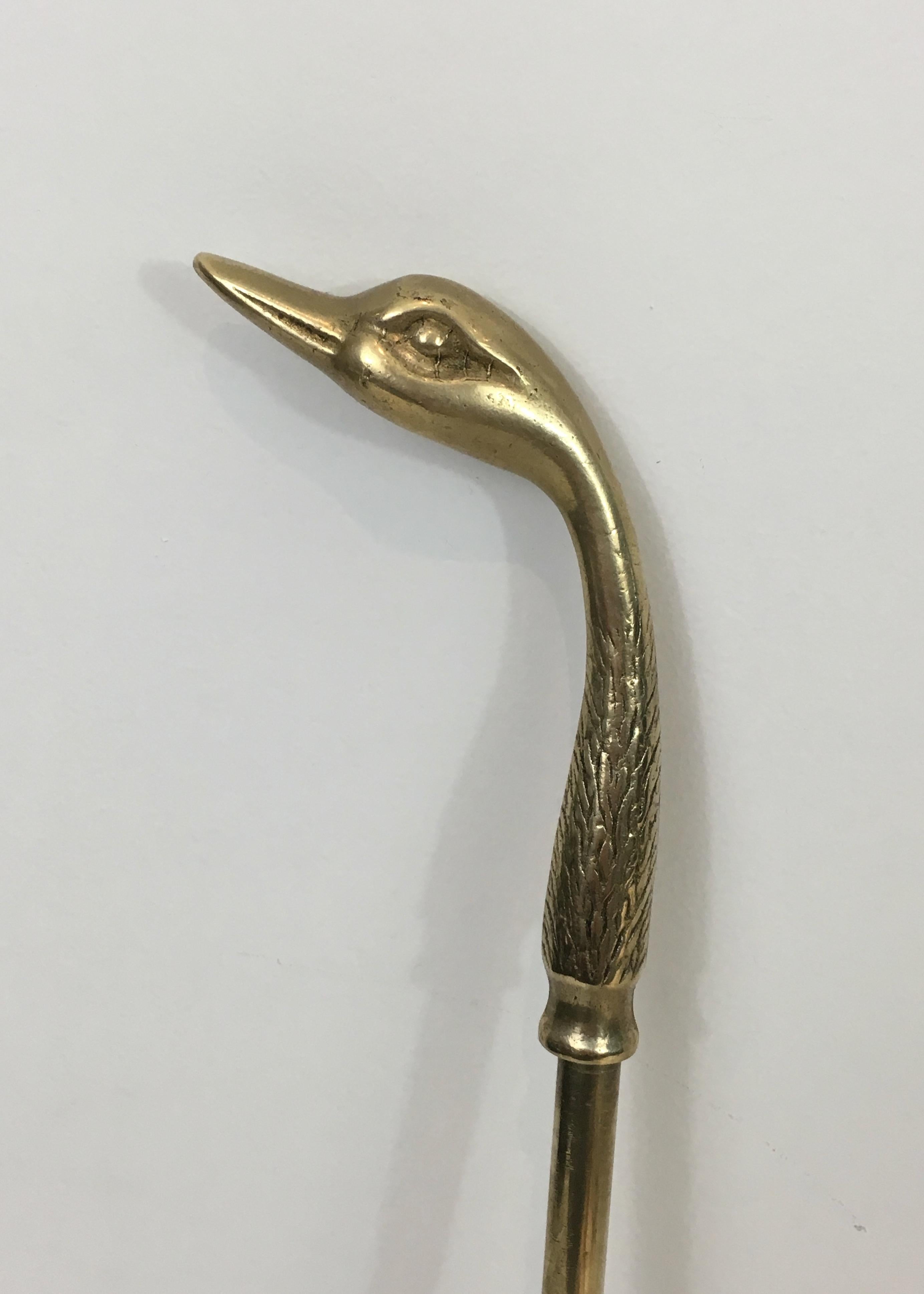 Neoclassical Fireplace Tools in Brass with Duck Heads, French, circa 1960  4