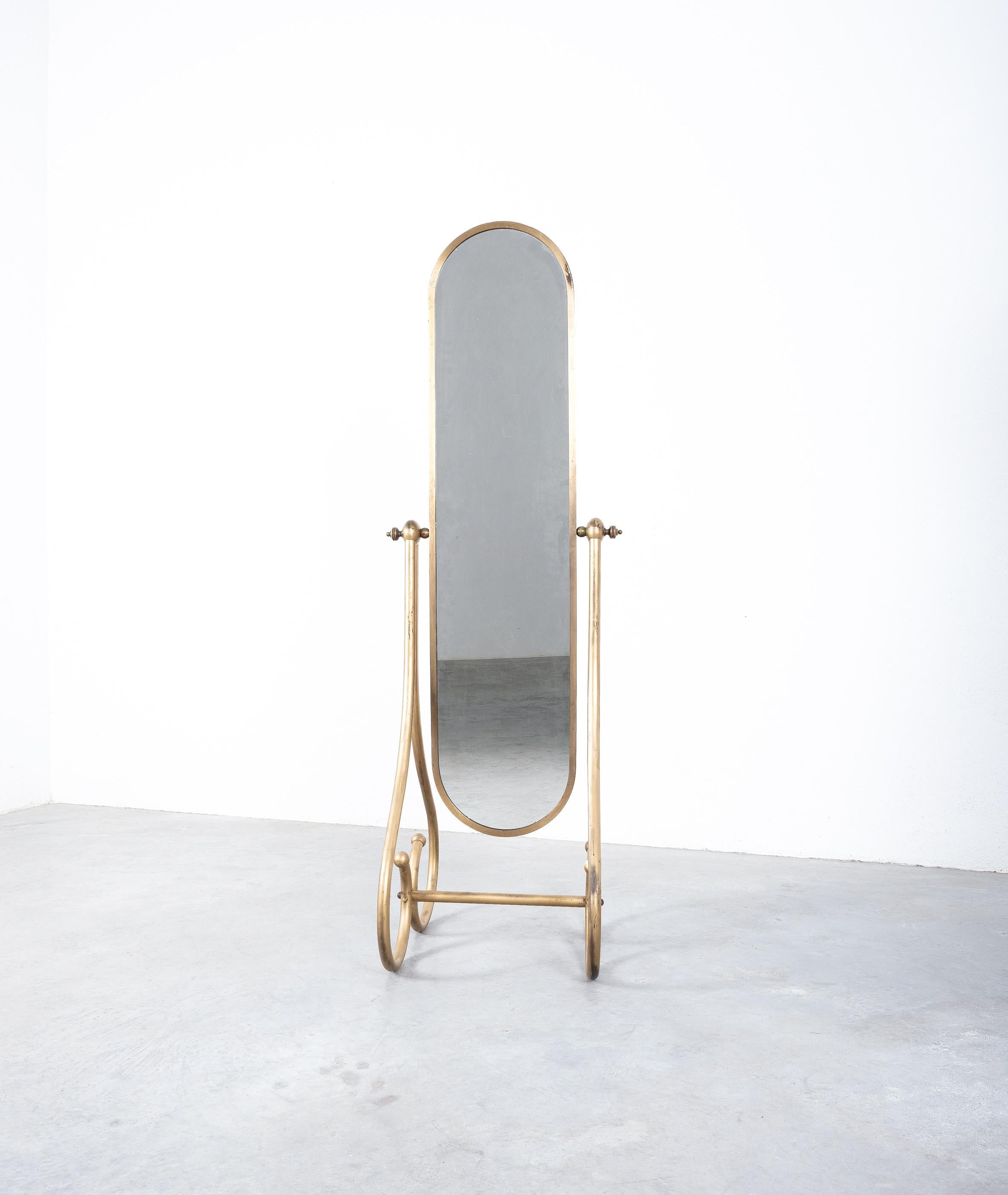 Mid-Century Modern Neoclassical Floor Standing Cheval Mirror Made from Brass, France, 1970 For Sale
