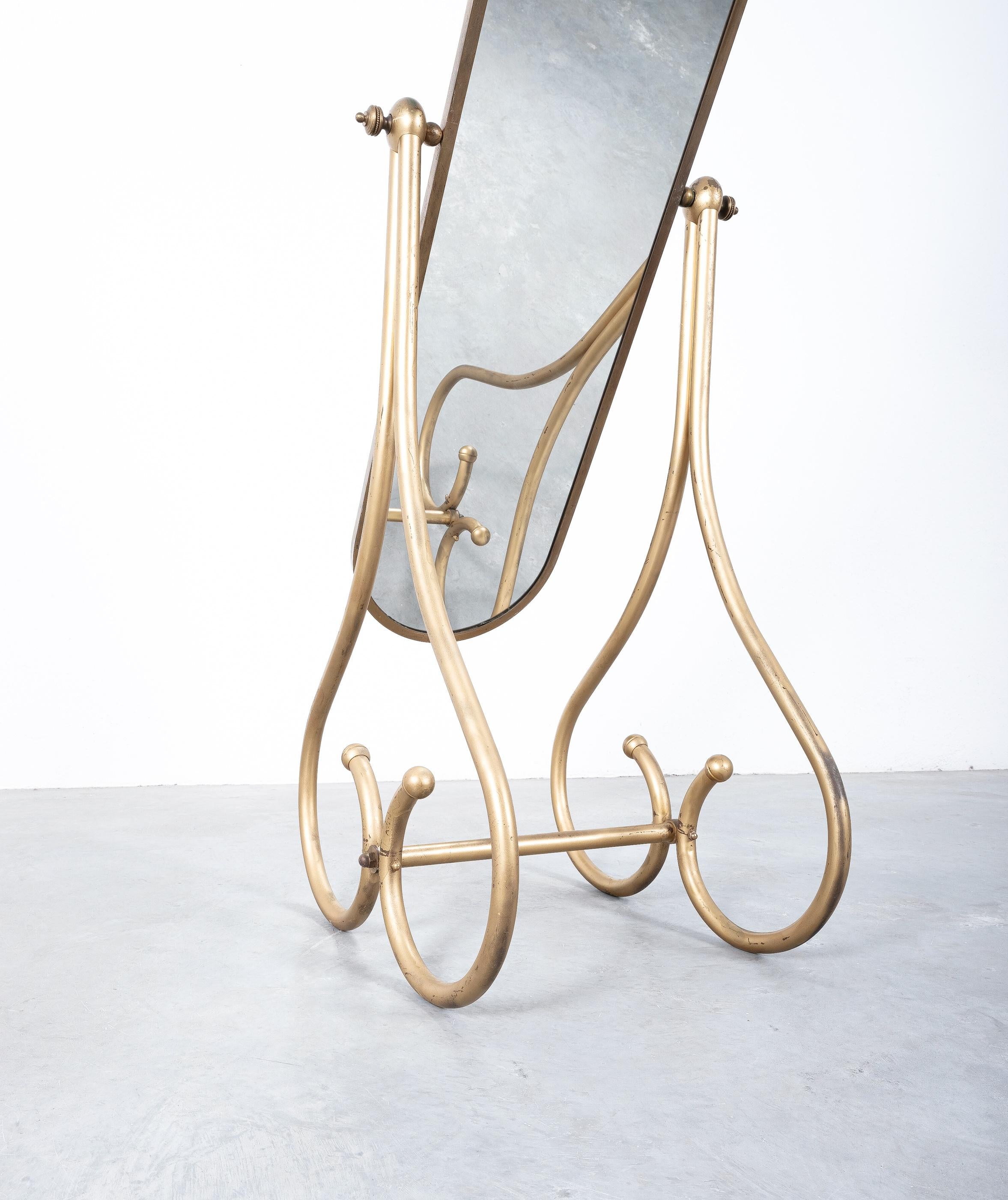 Late 20th Century Neoclassical Floor Standing Cheval Mirror Made from Brass, France, 1970 For Sale