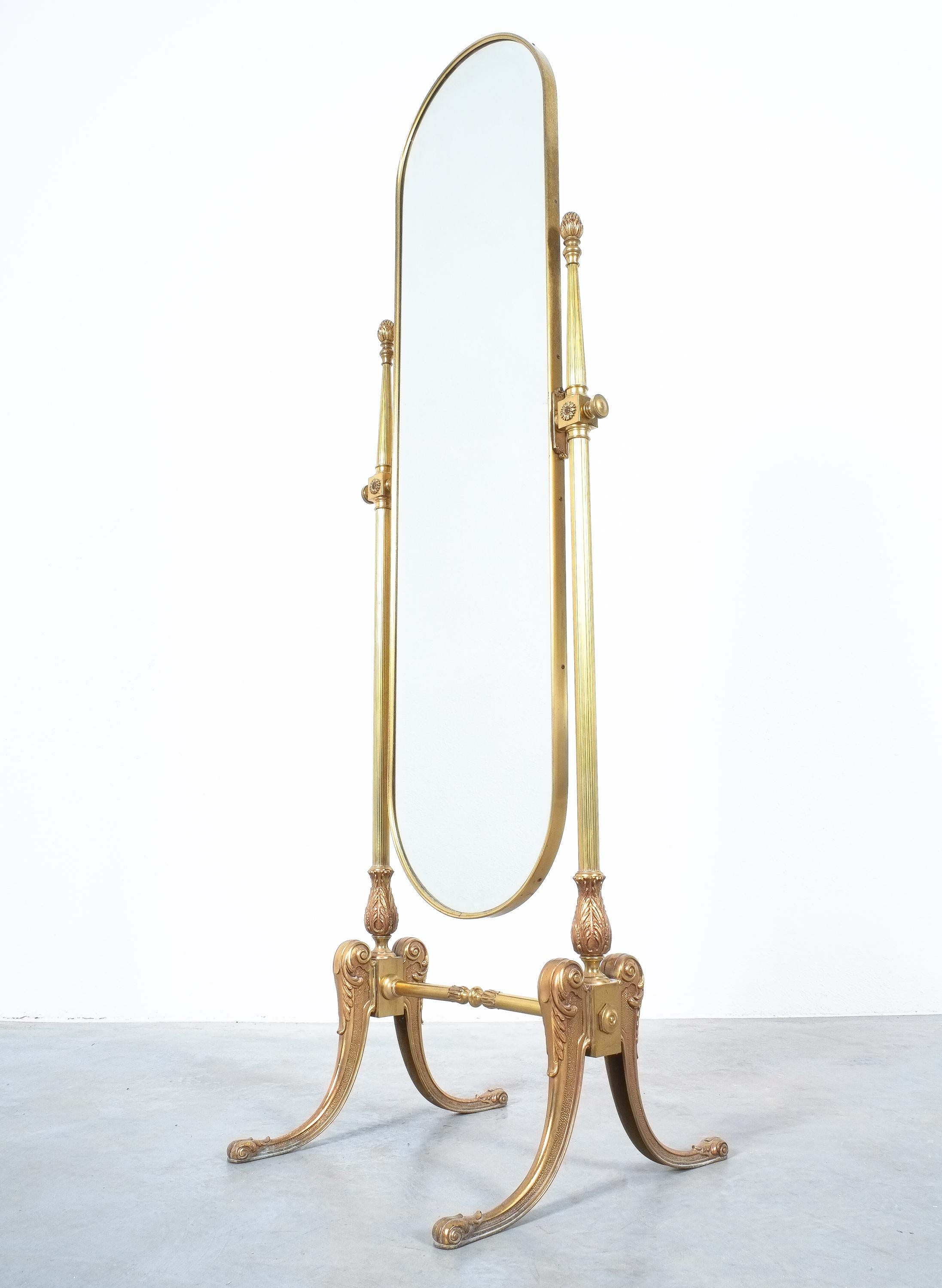 Neoclassical Floor Standing Cheval Mirror Made from Brass, France, 1970 In Good Condition In Vienna, AT
