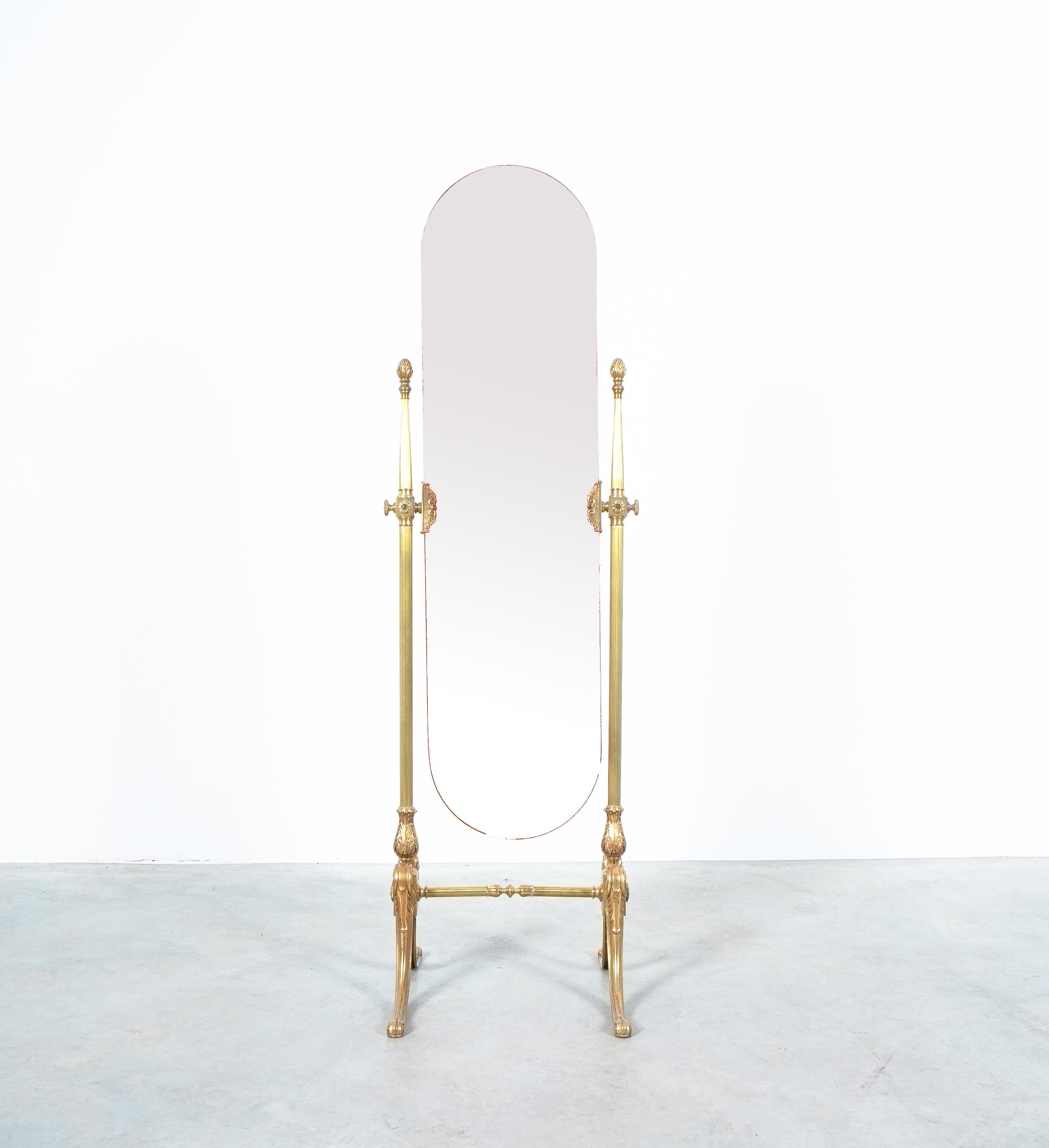 Late 20th Century Neoclassical Floor Standing Cheval Mirror Made from Brass, France, 1970