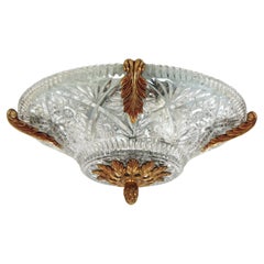 Neoclassical Flush Mount Light Fixture in Cut Crystal and Bronze, Spain 1950