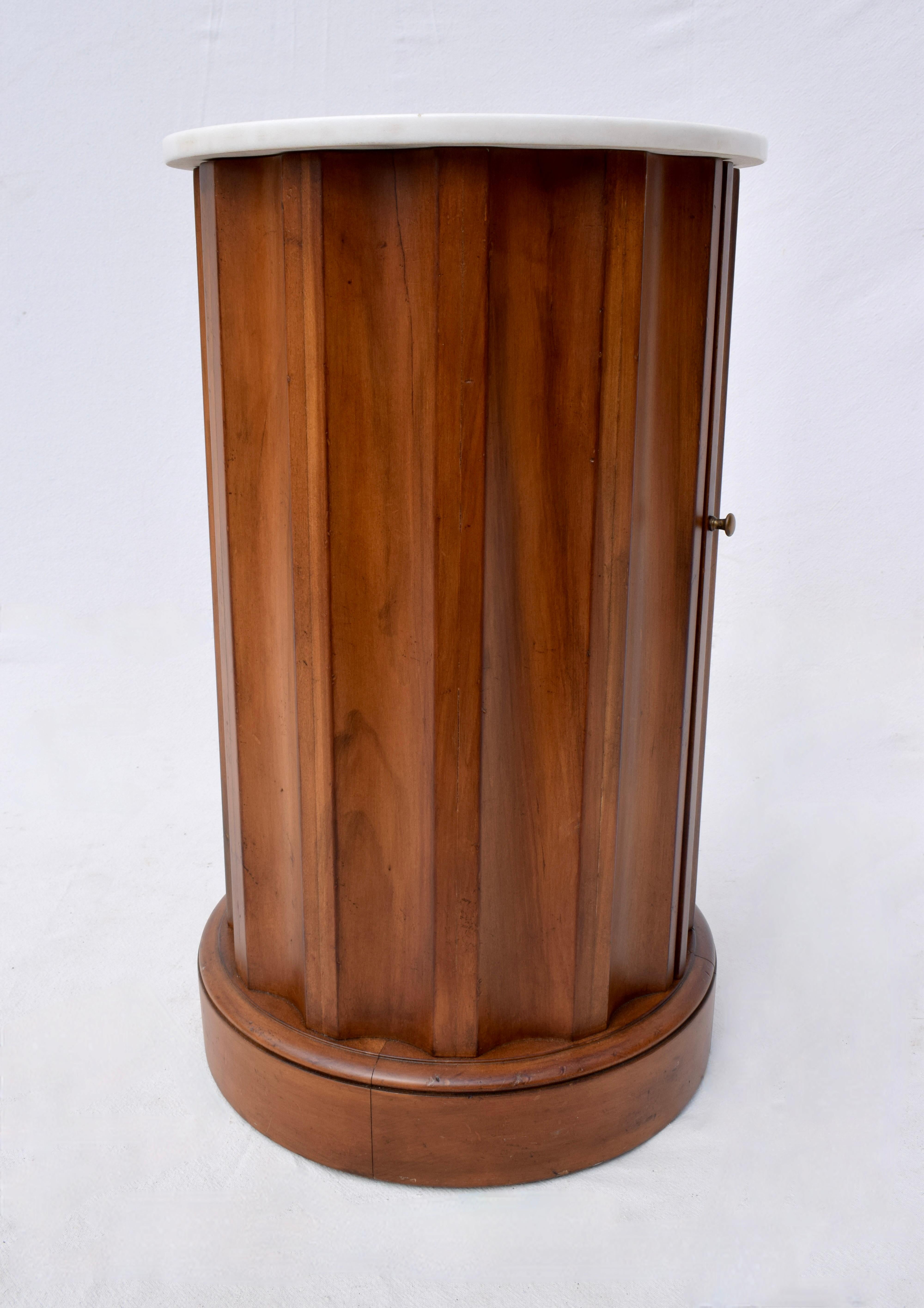 Brass Neoclassical Fluted Column Cabinet Table Marble Top