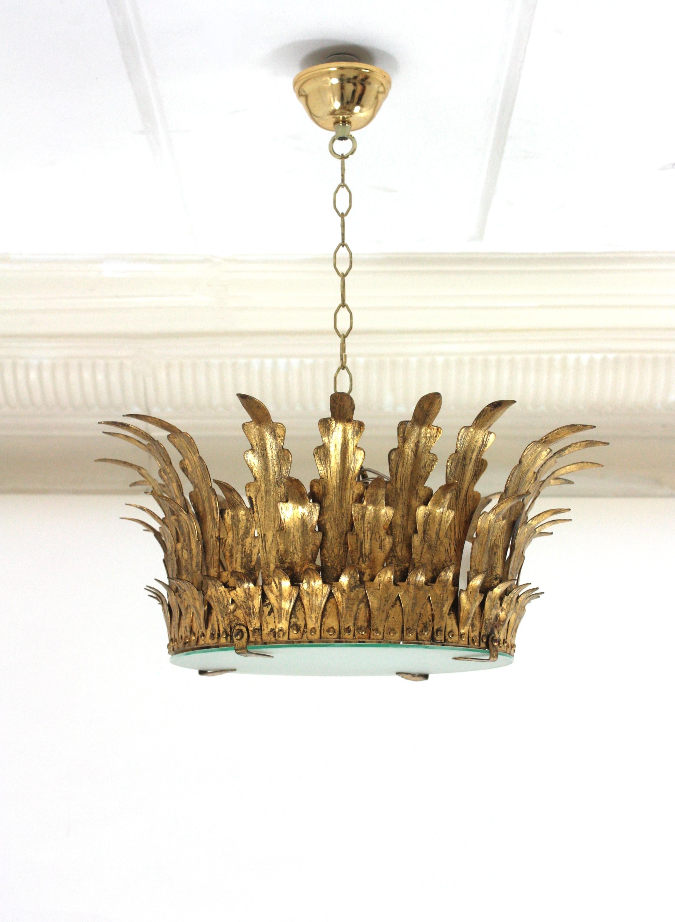 Neoclassical Foliage Sunburst Crown Ceiling Light Fixture / Chandelier For Sale 3