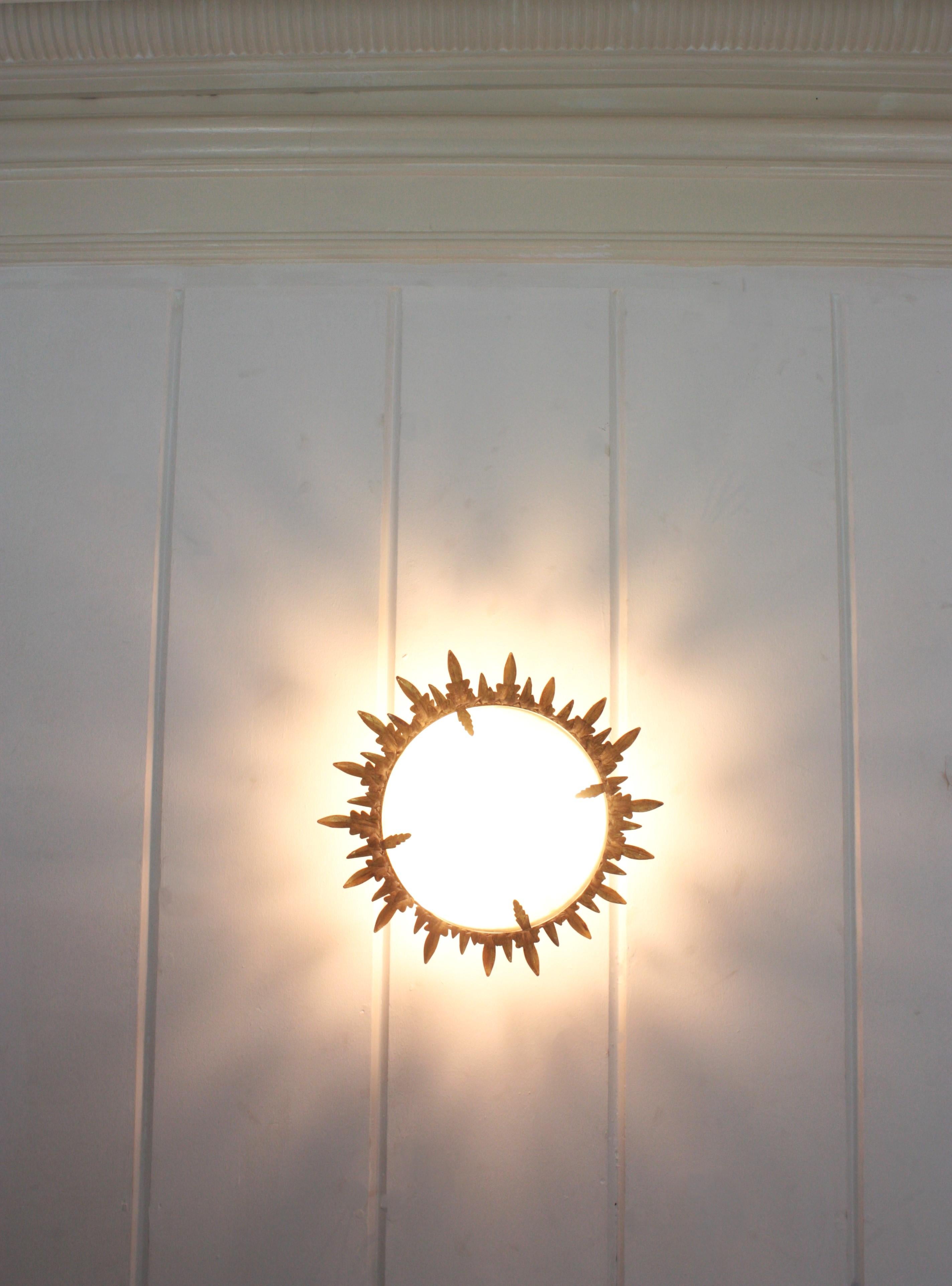 Neoclassical Foliage Sunburst Crown Ceiling Light Fixture / Chandelier For Sale 5