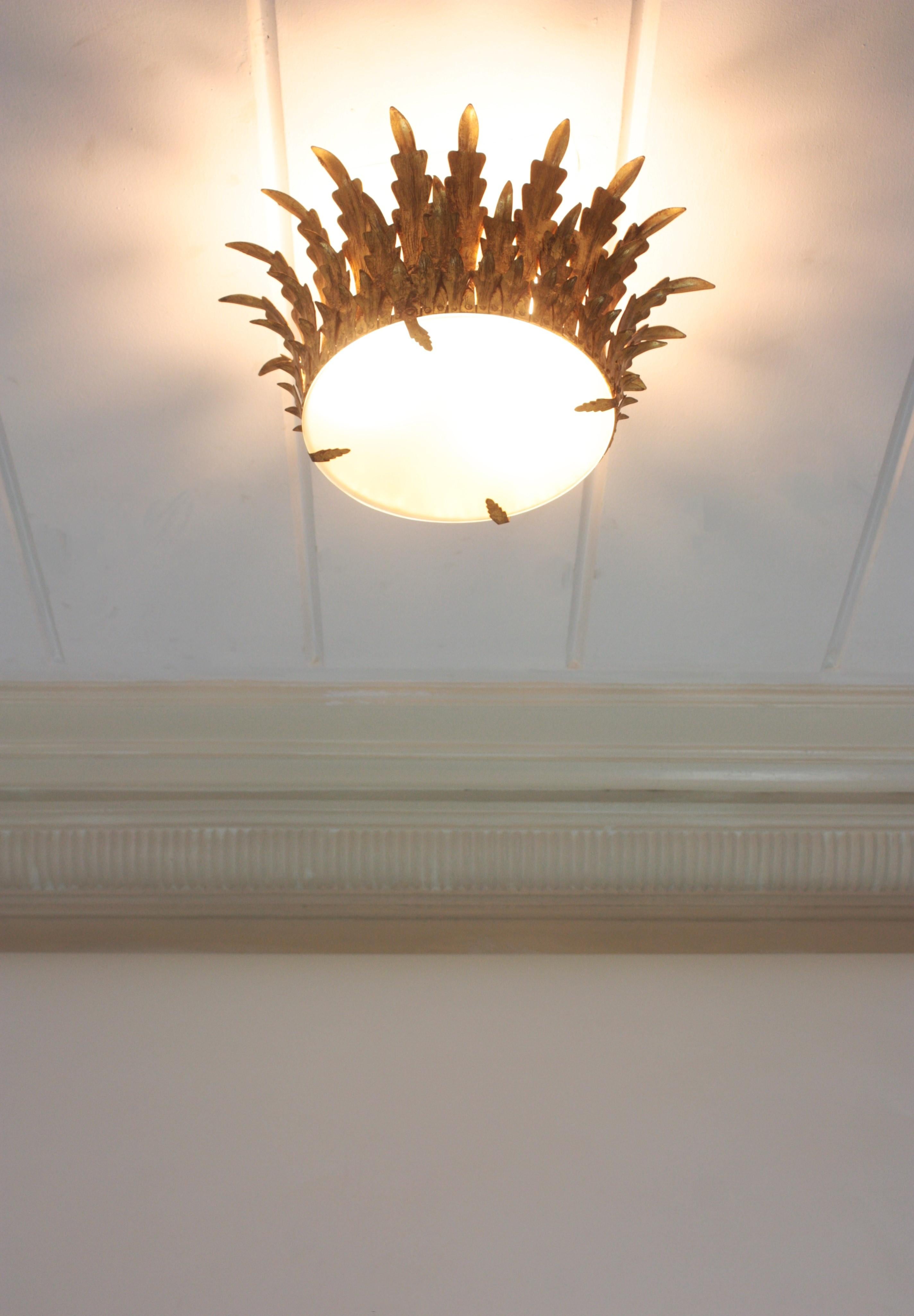 Neoclassical Foliage Sunburst Crown Ceiling Light Fixture / Chandelier For Sale 10