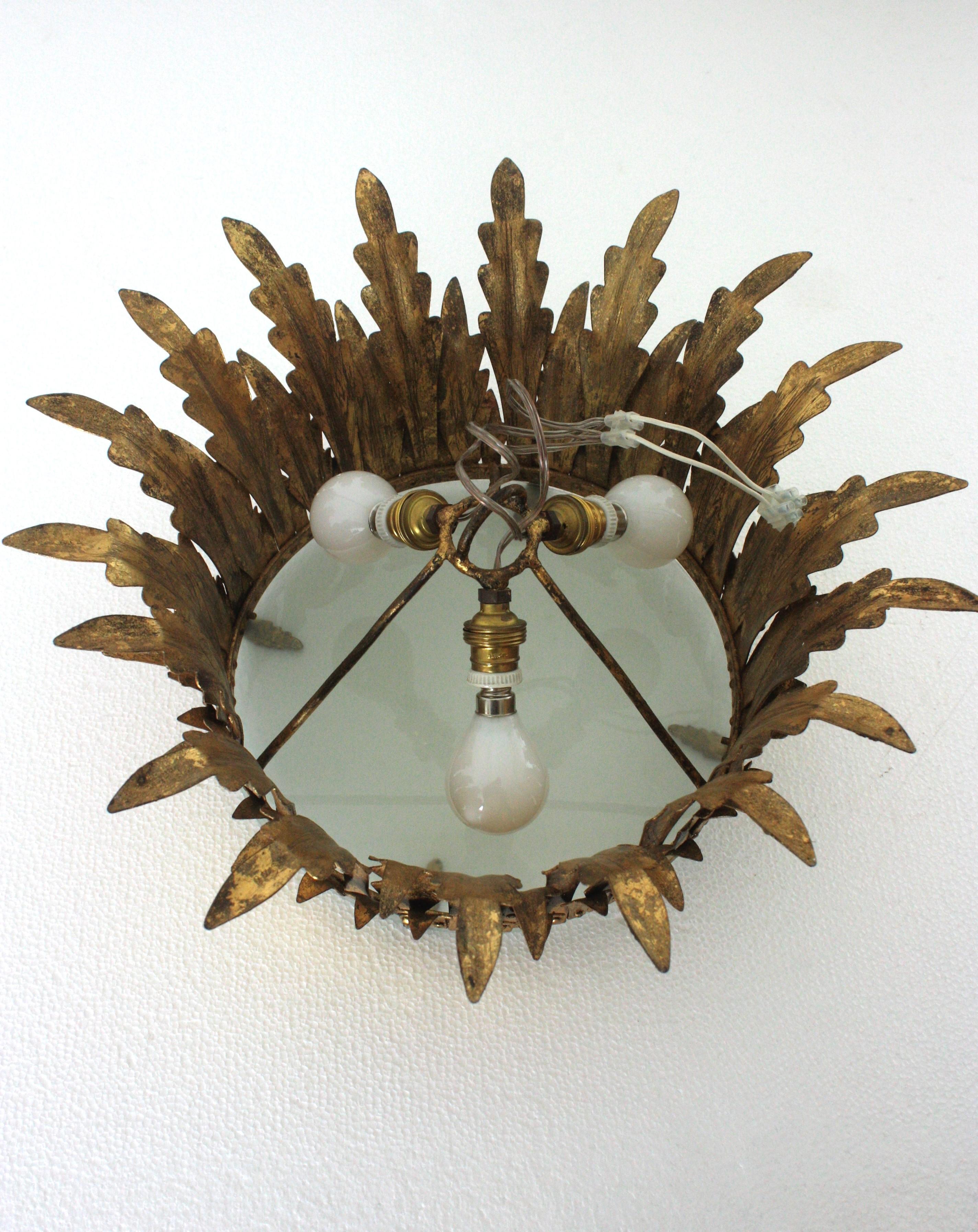 Neoclassical Foliage Sunburst Crown Ceiling Light Fixture / Chandelier For Sale 12