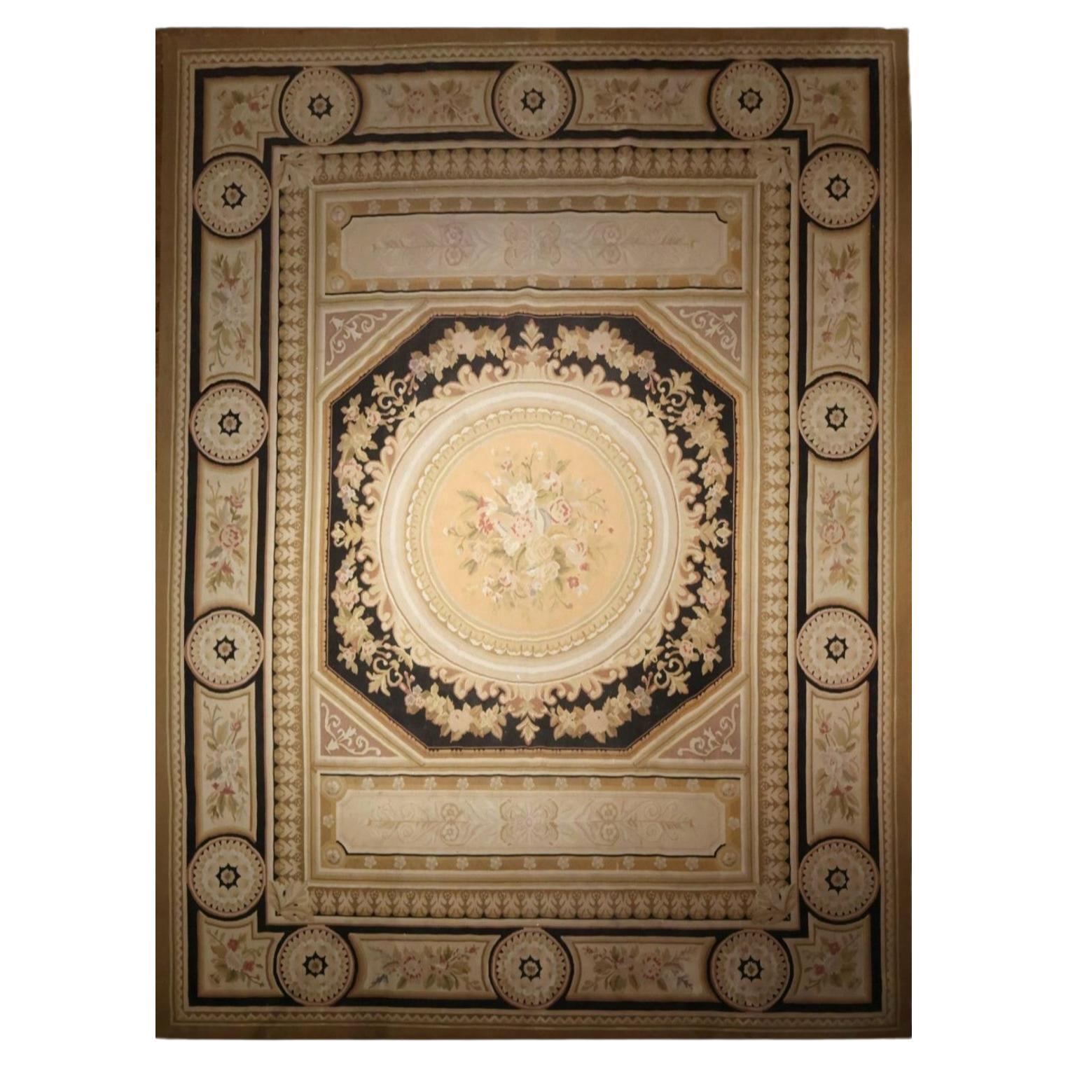 Hand-Knotted Neoclassical Form Aubusson Carpet For Sale
