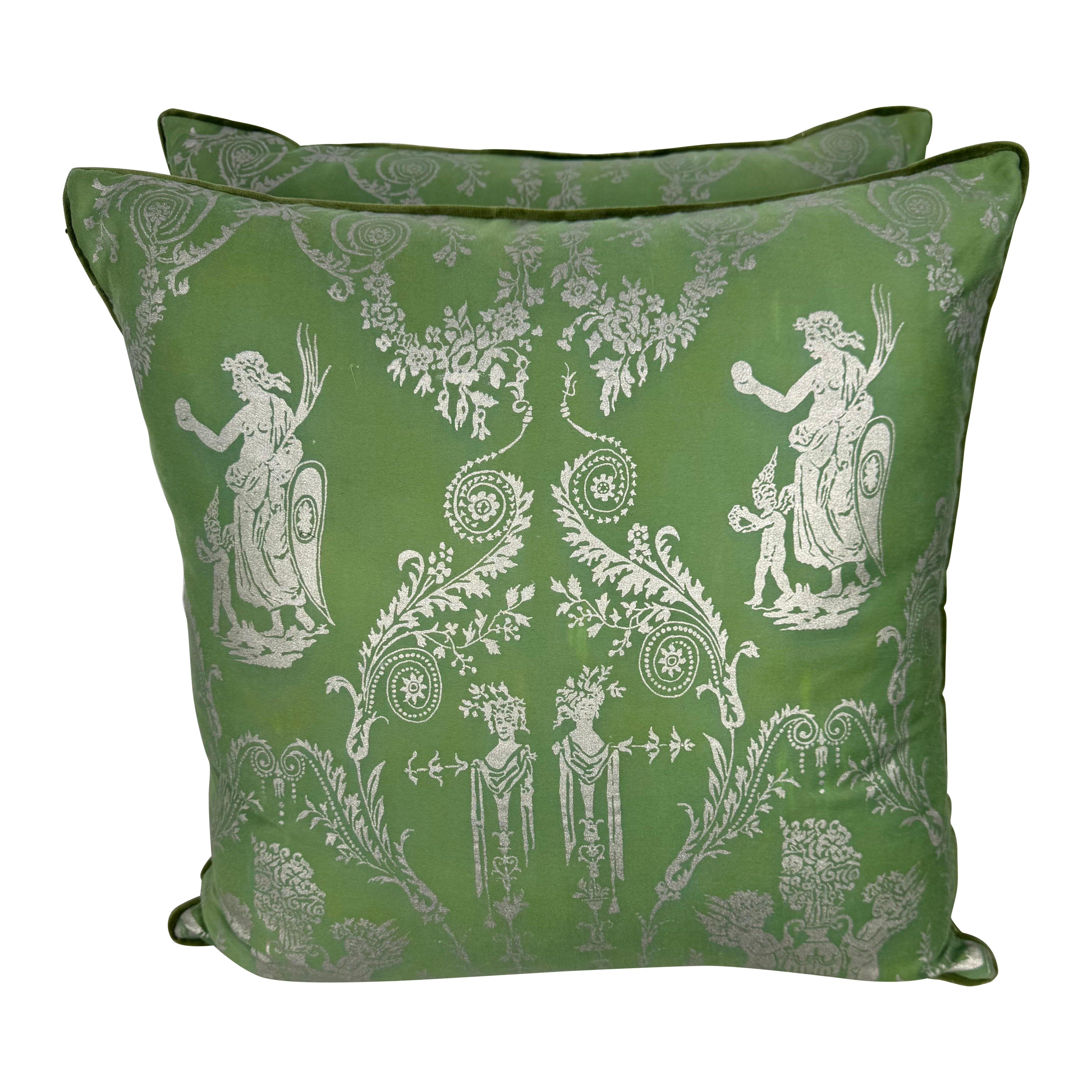 Neoclassical Fortuny Pillows by Melissa Levinson, Cotton & Velvet For Sale