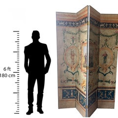Neoclassical Four-Panel Hand-Painted Folding Screen, Late 20th Century
