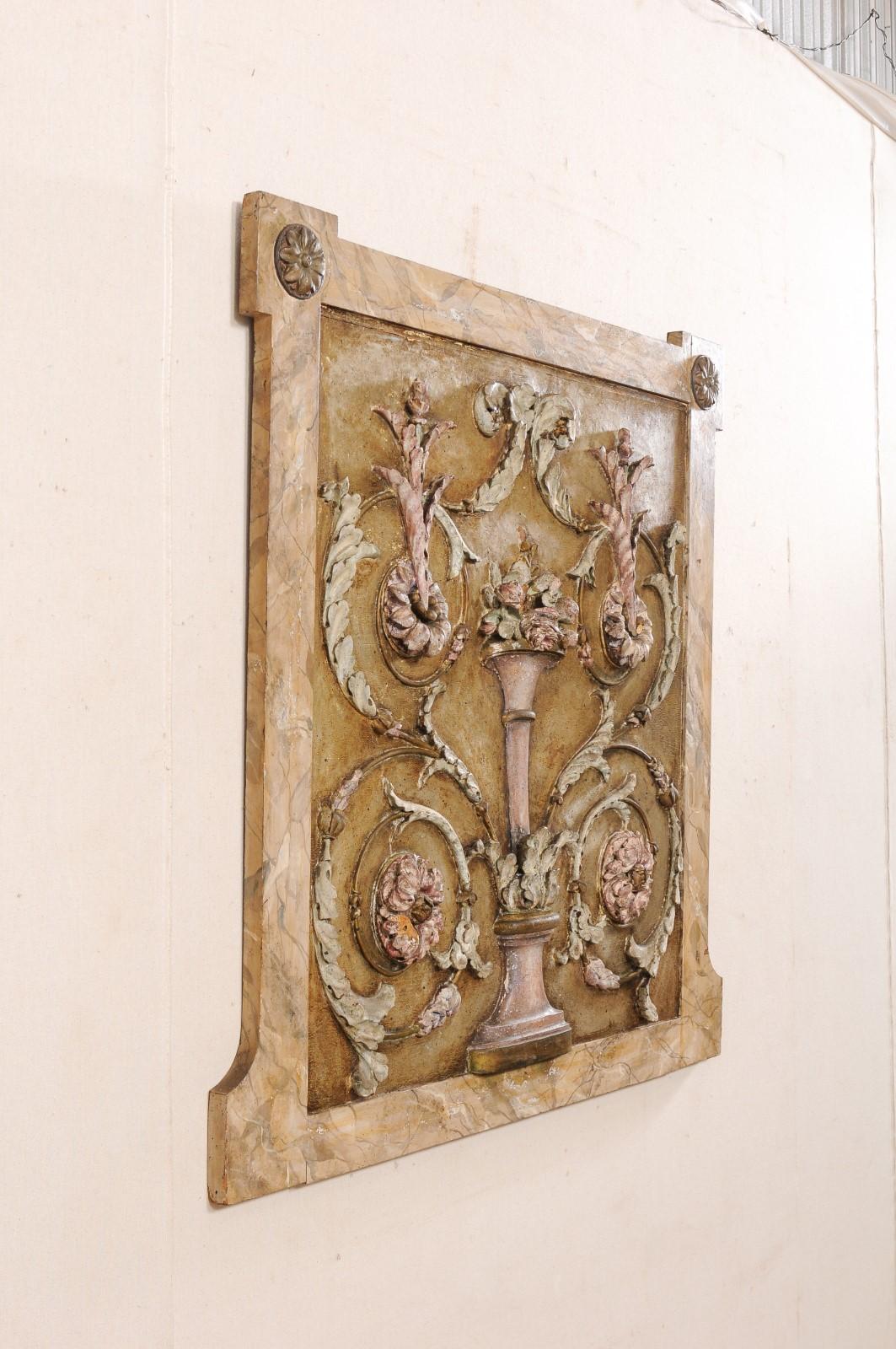 Neoclassical French Square Carved-Wood Plaque w/Early or Original Finish For Sale 4