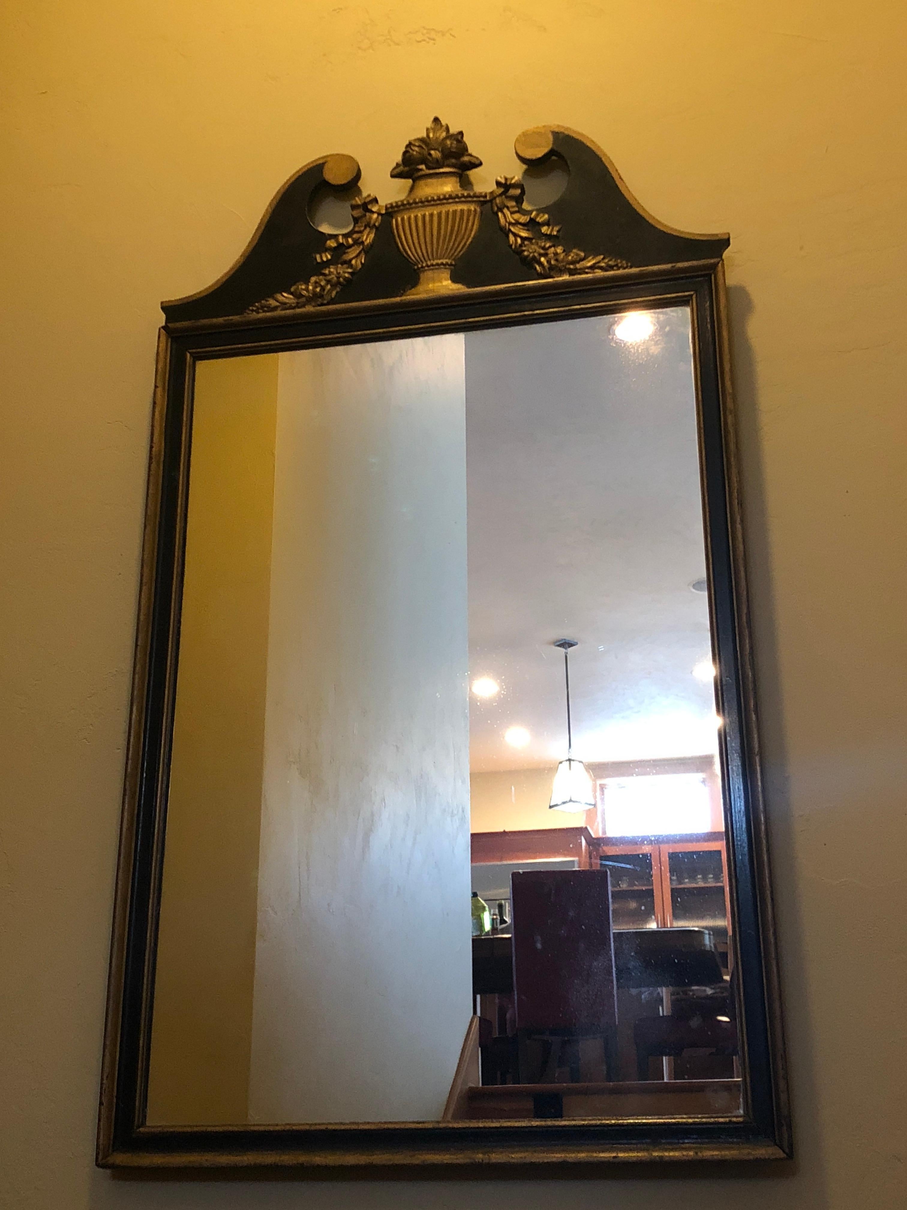 19th Century Neoclassical French Black and Gilt 1880s Gentleman’s Mirror For Sale