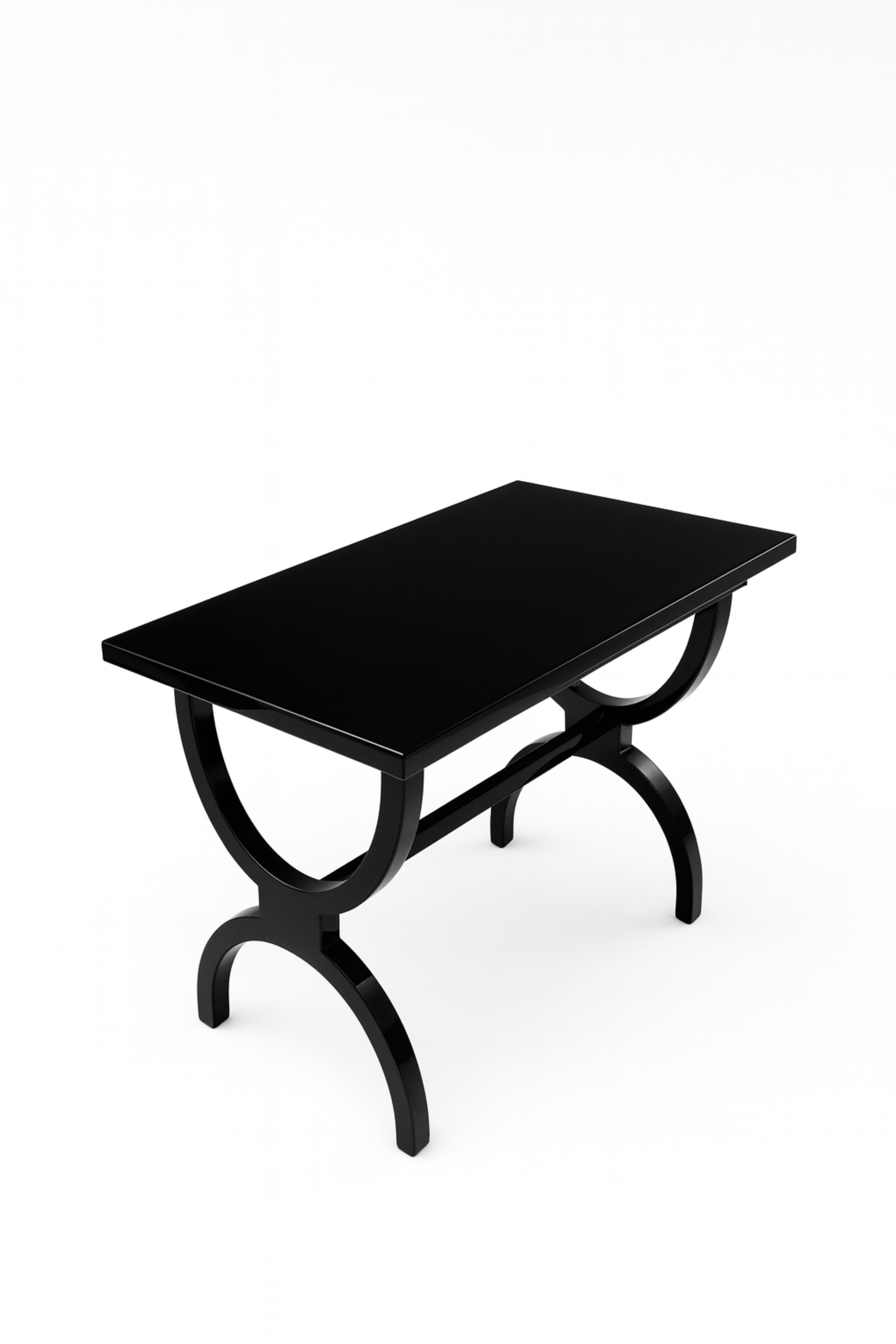 Walnut Neoclassical French Black Lacquer Center Table, 20th Century For Sale