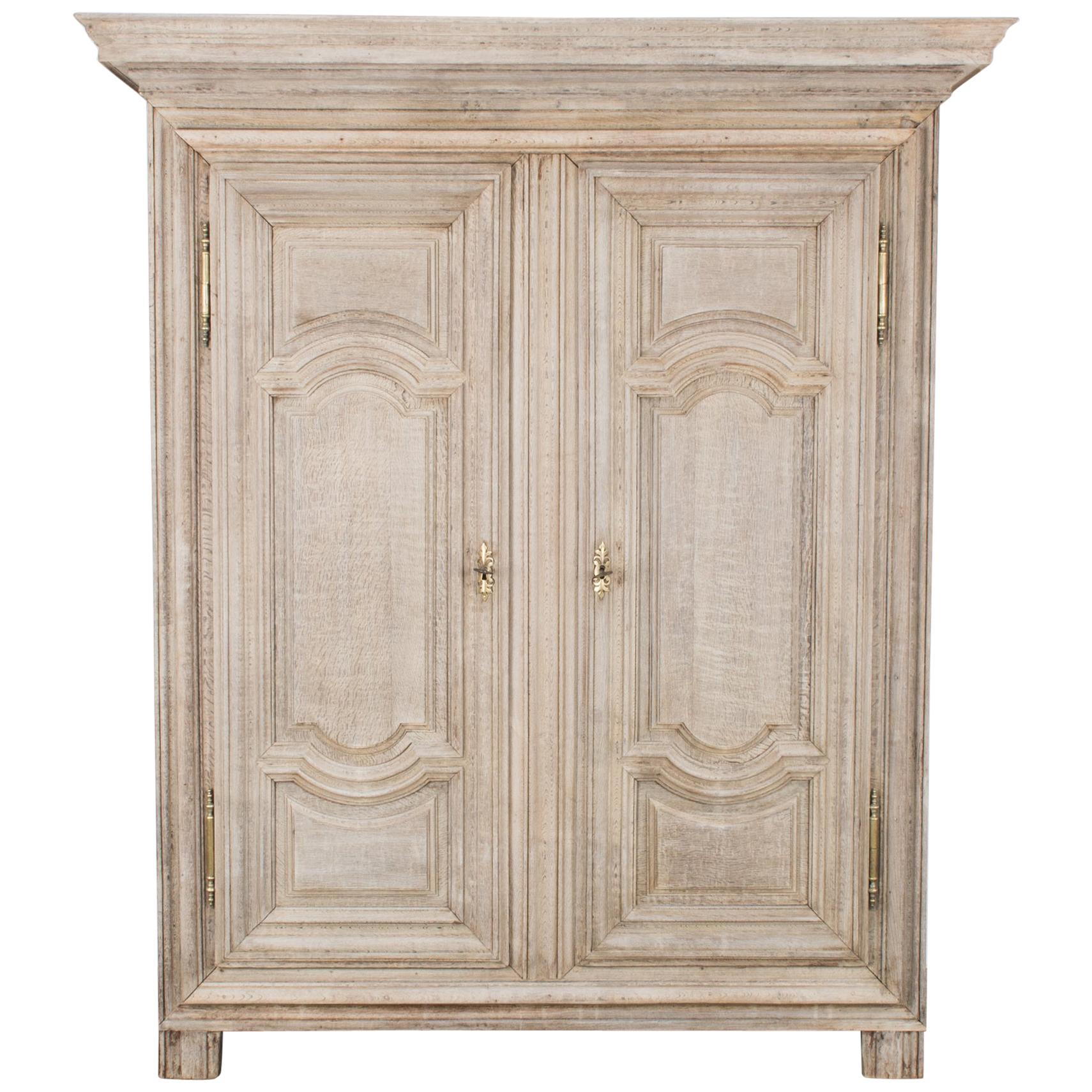 Neoclassical French Bleached Oak Armoire
