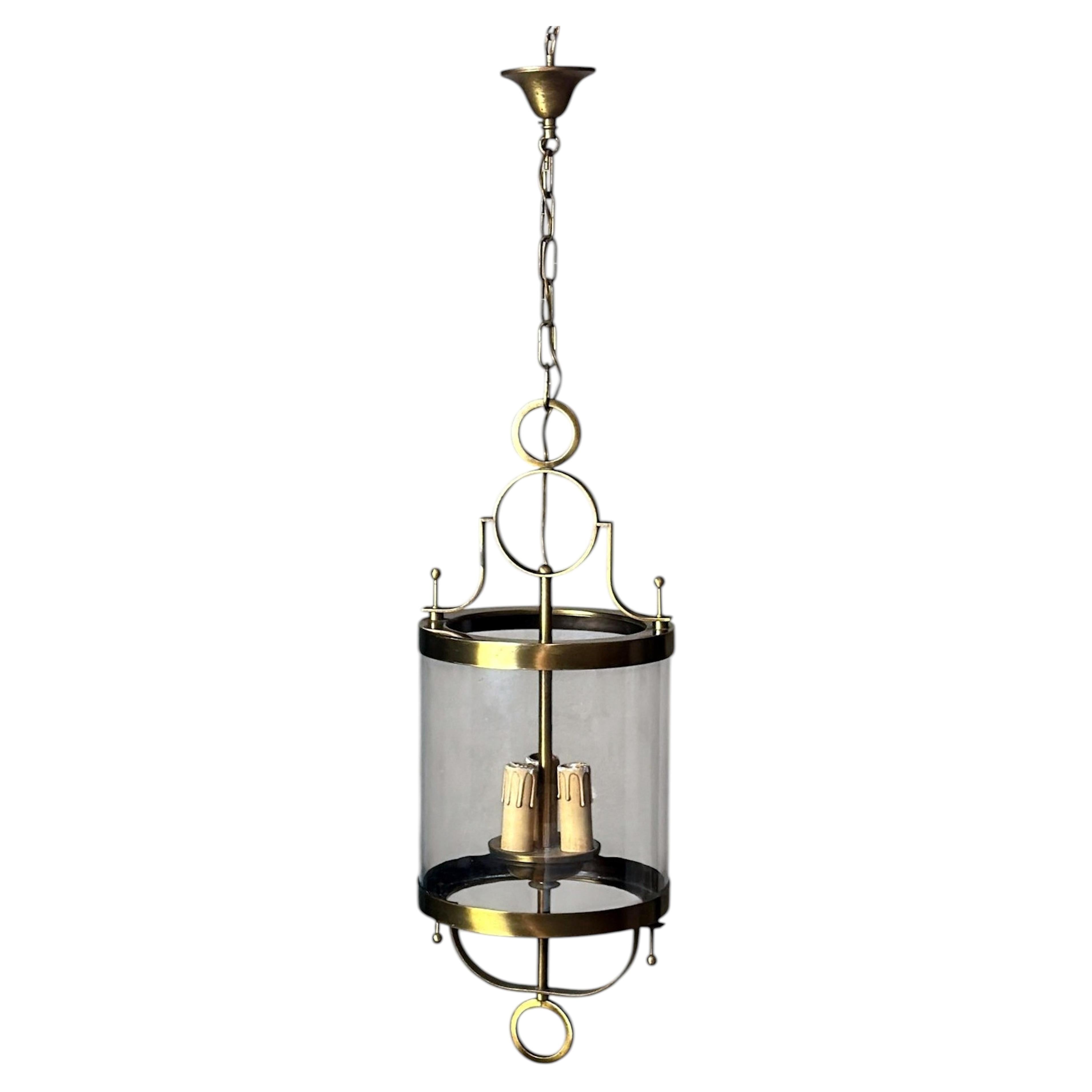 Neoclassical French Brass And Blown Glass Lantern