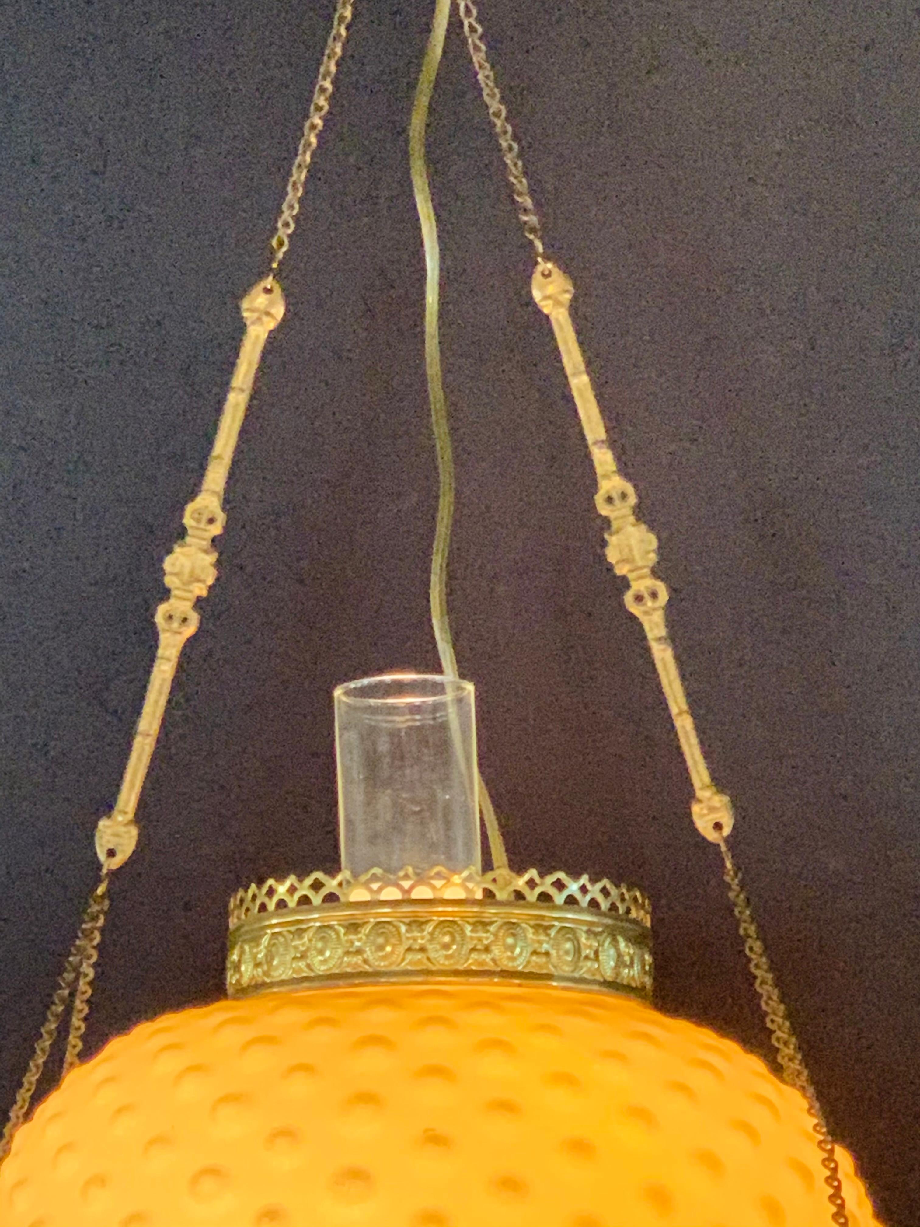 Victorian Brass and Opaline Round Shade Pendant or Chandelier For Sale 3