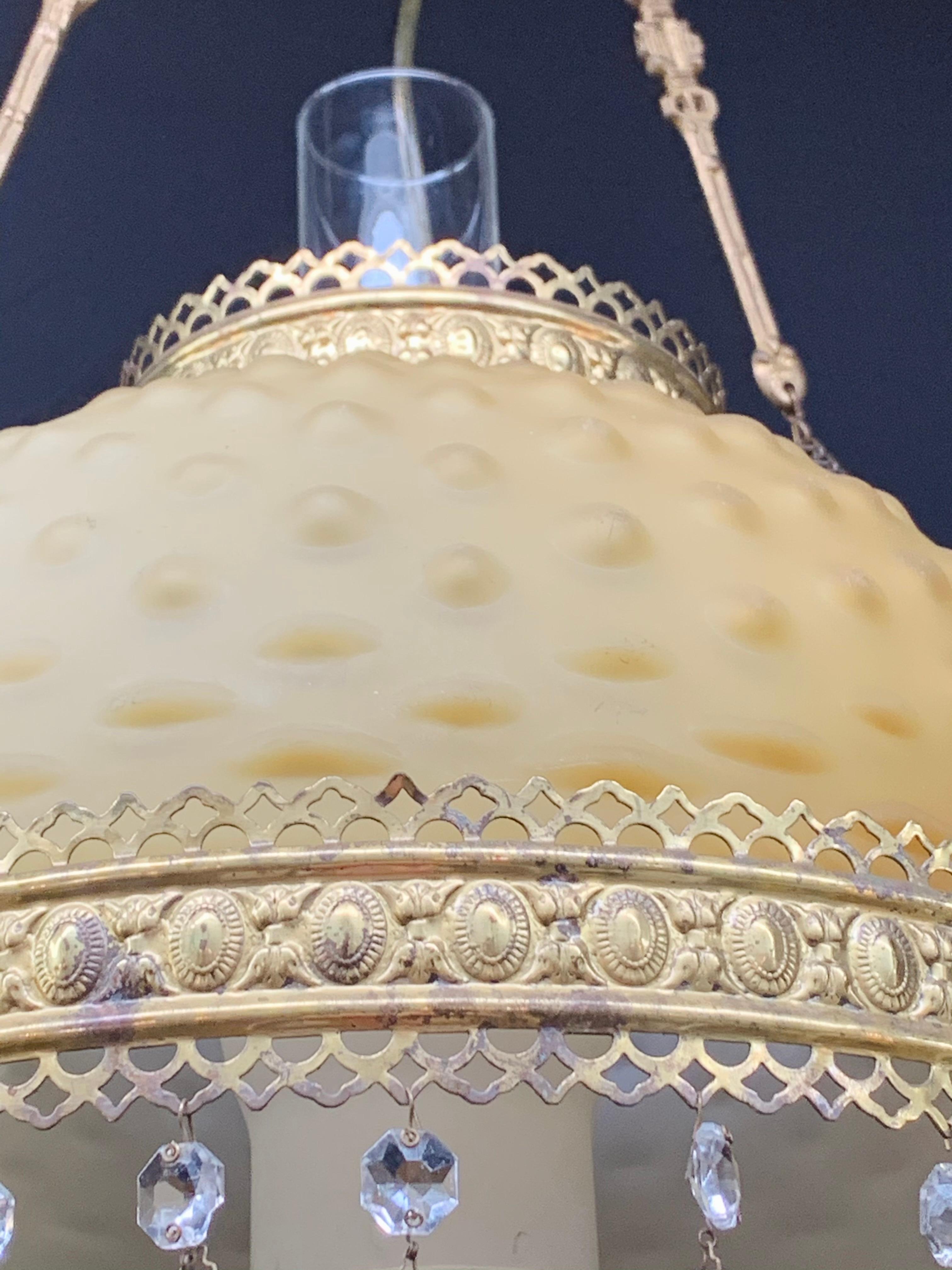 Victorian Brass and Opaline Round Shade Pendant or Chandelier For Sale 8