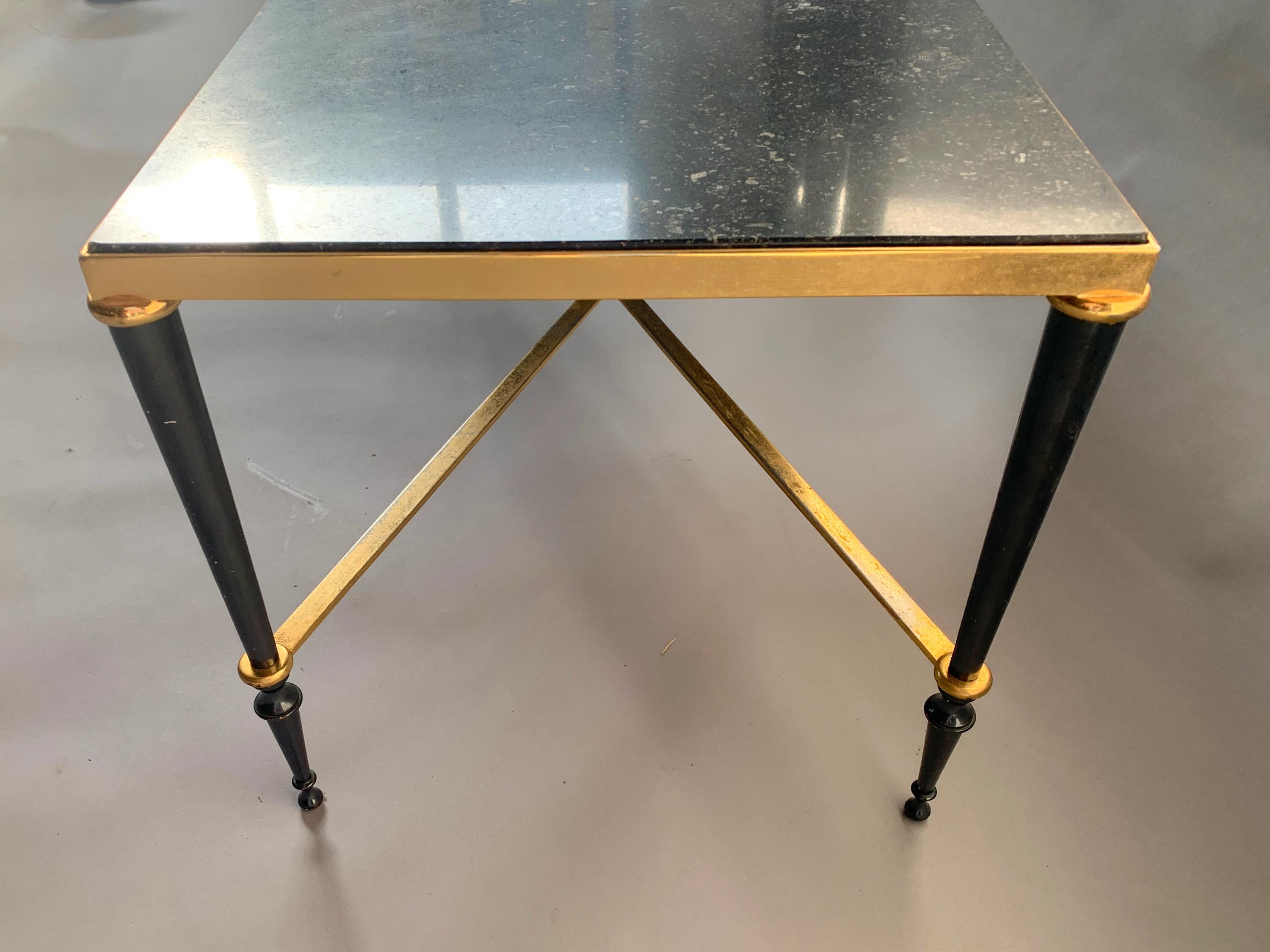 Mid-20th Century Neoclassical French Brass-Plated Coffee Table with Marble Top