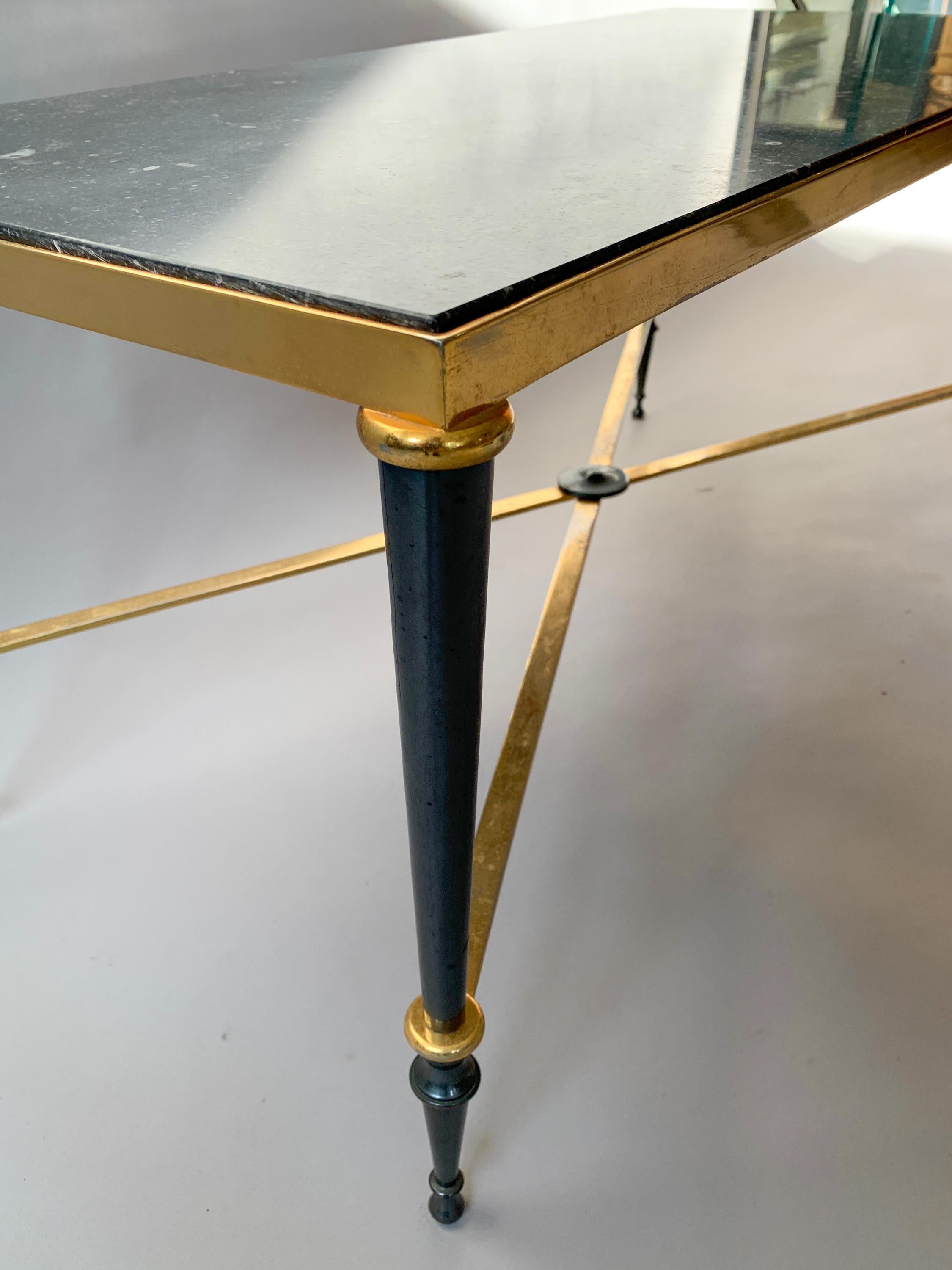 Neoclassical French Brass-Plated Coffee Table with Marble Top 1