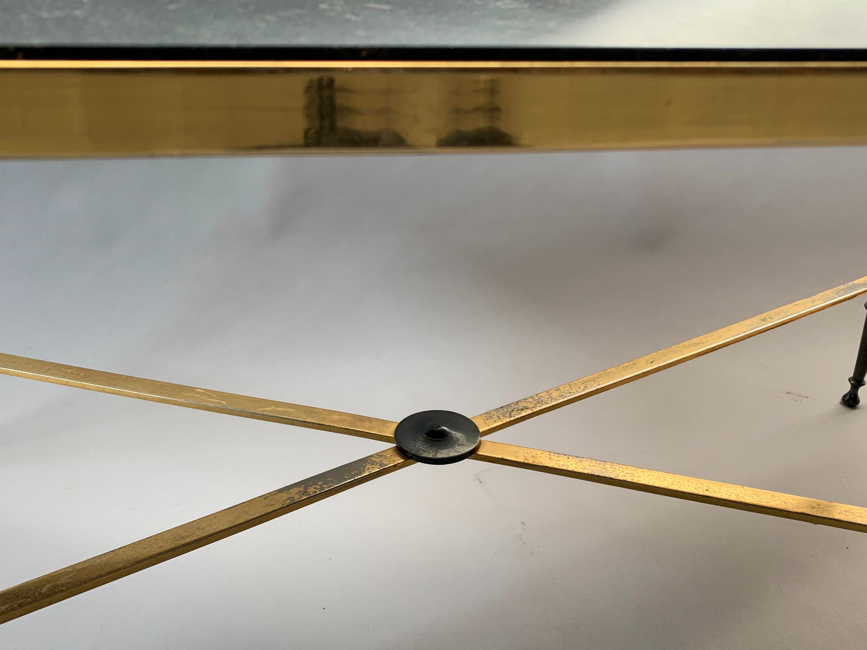 Neoclassical French Brass-Plated Coffee Table with Marble Top 2
