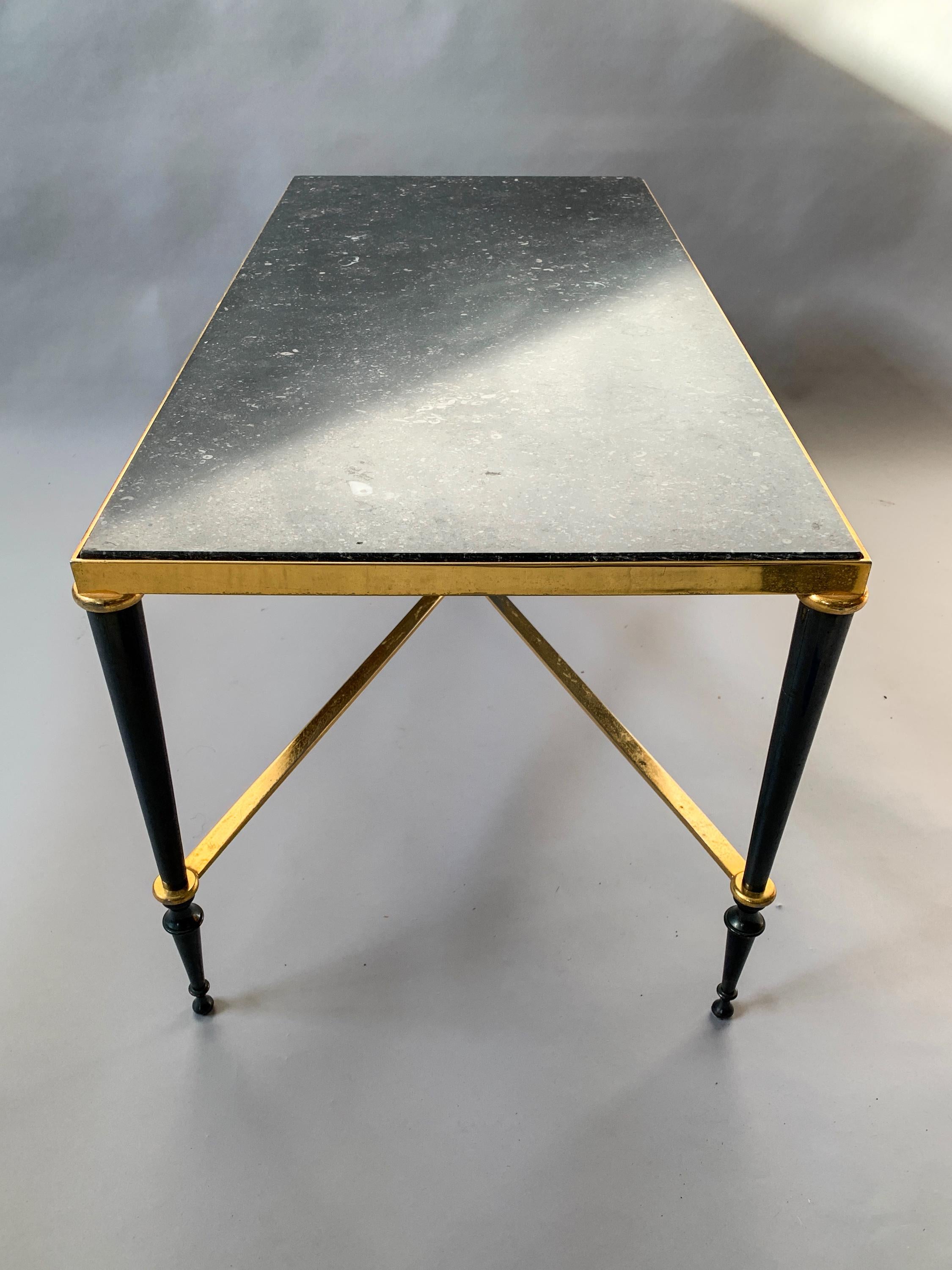 Neoclassical French Brass-Plated Coffee Table with Marble Top 3