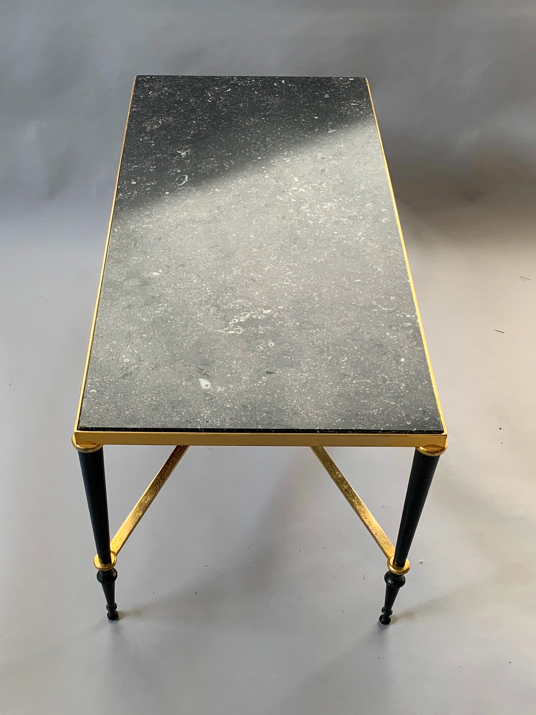 Neoclassical French Brass-Plated Coffee Table with Marble Top 4