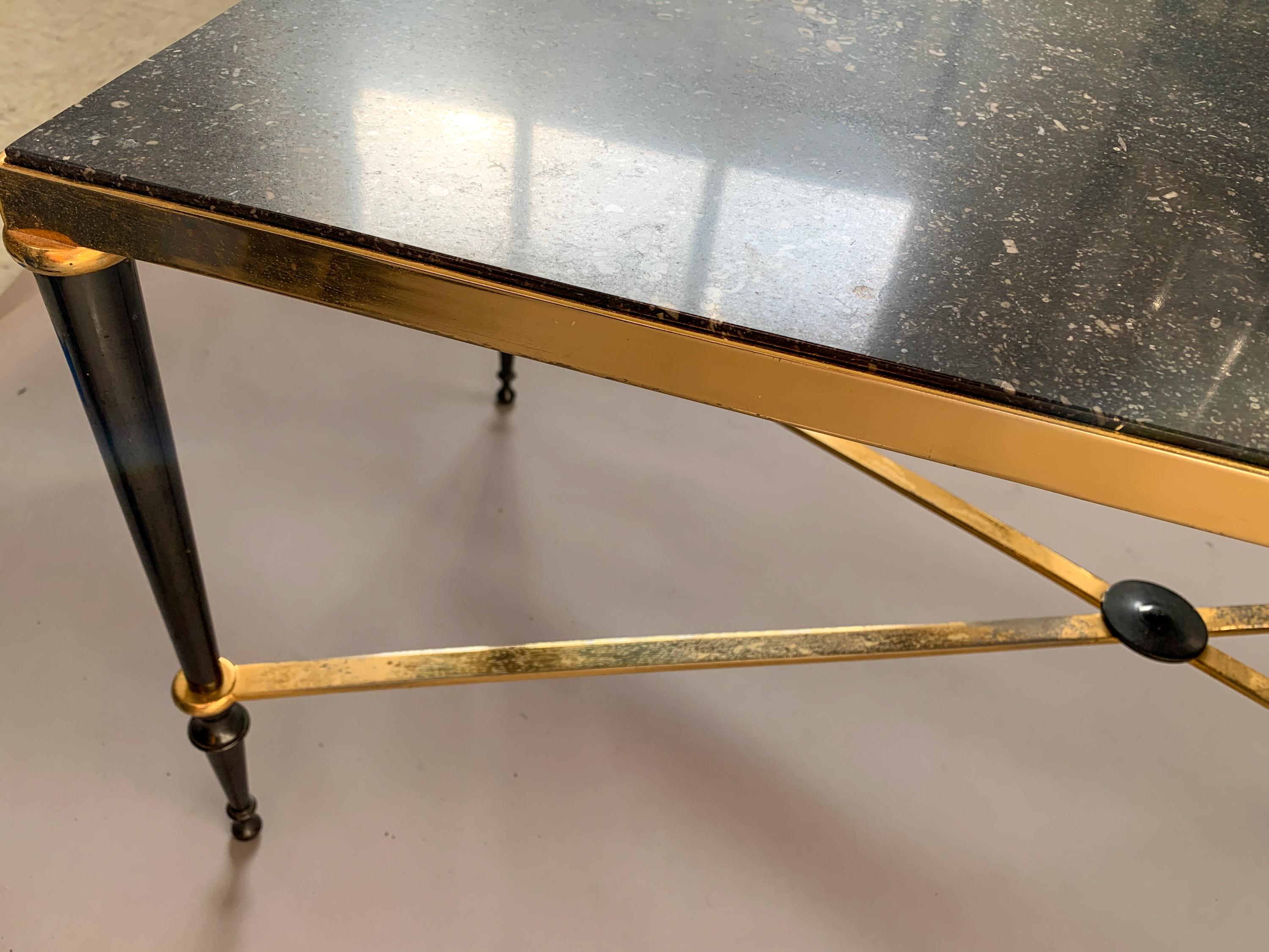 Neoclassical French Brass-Plated Coffee Table with Marble Top 5