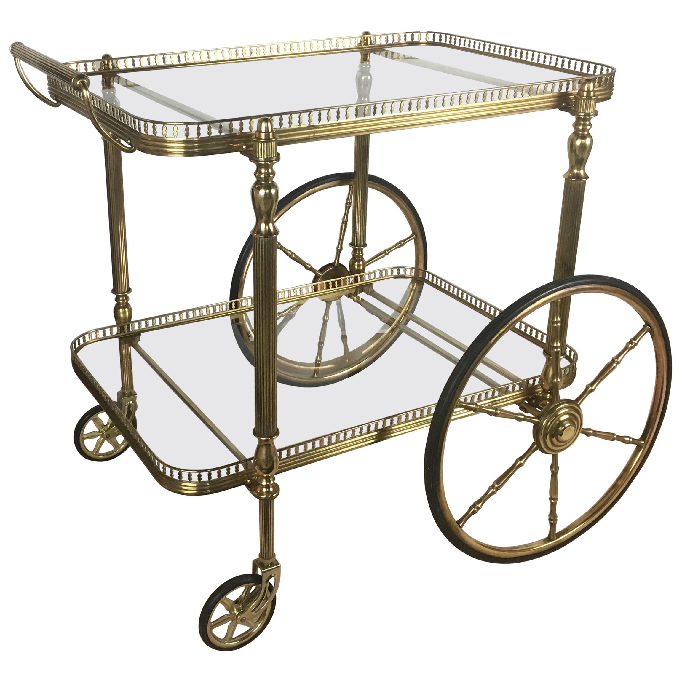 Neoclassical French Brass Trolley or Bar Cart, circa 1940 Attrib. Maison Jansen