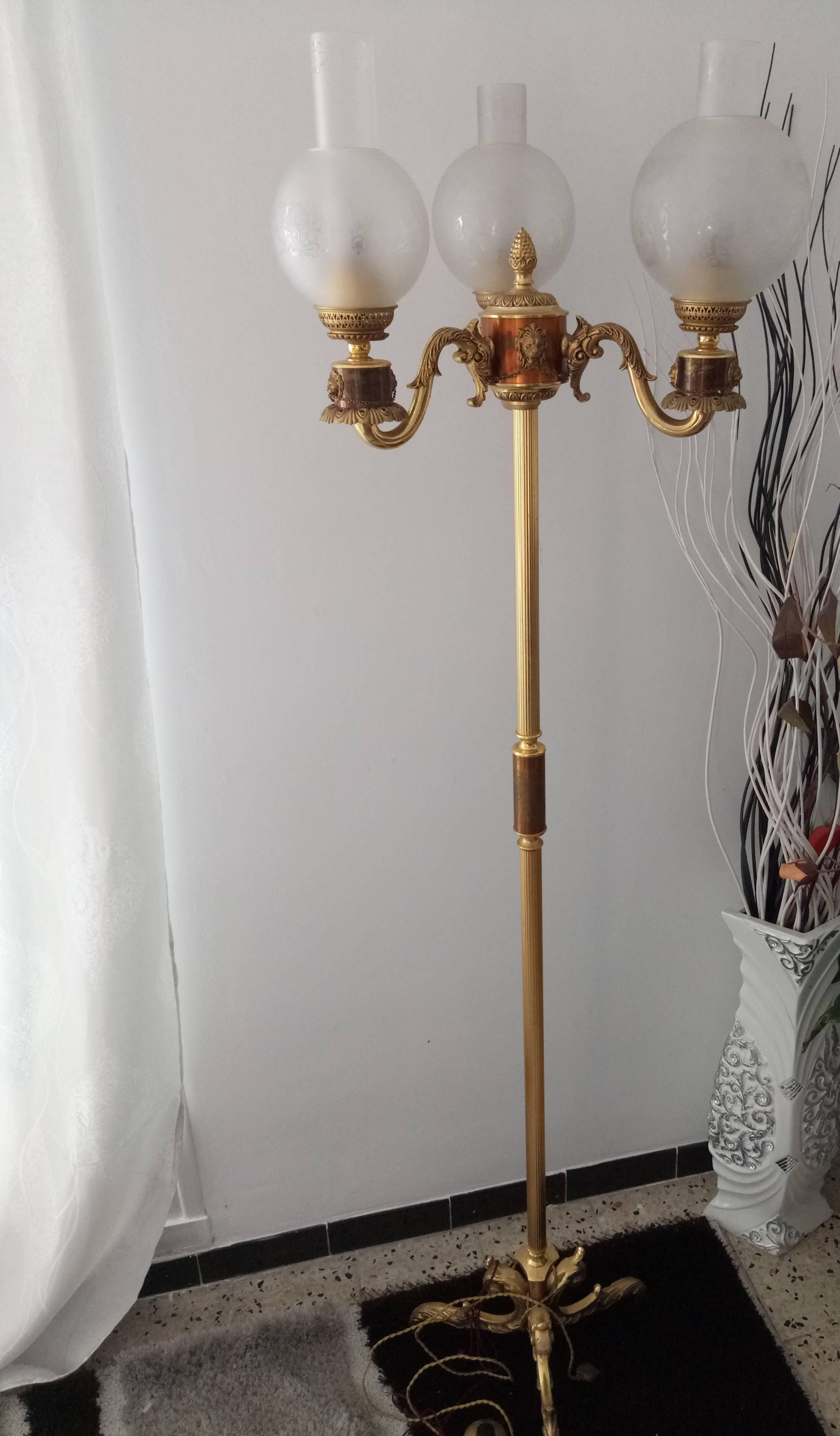 Neoclassical French Bronze and Brass Floor Lamp, circa 1950 5