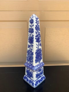 Neoclassical French Country Porcelain Blue and White Obelisk