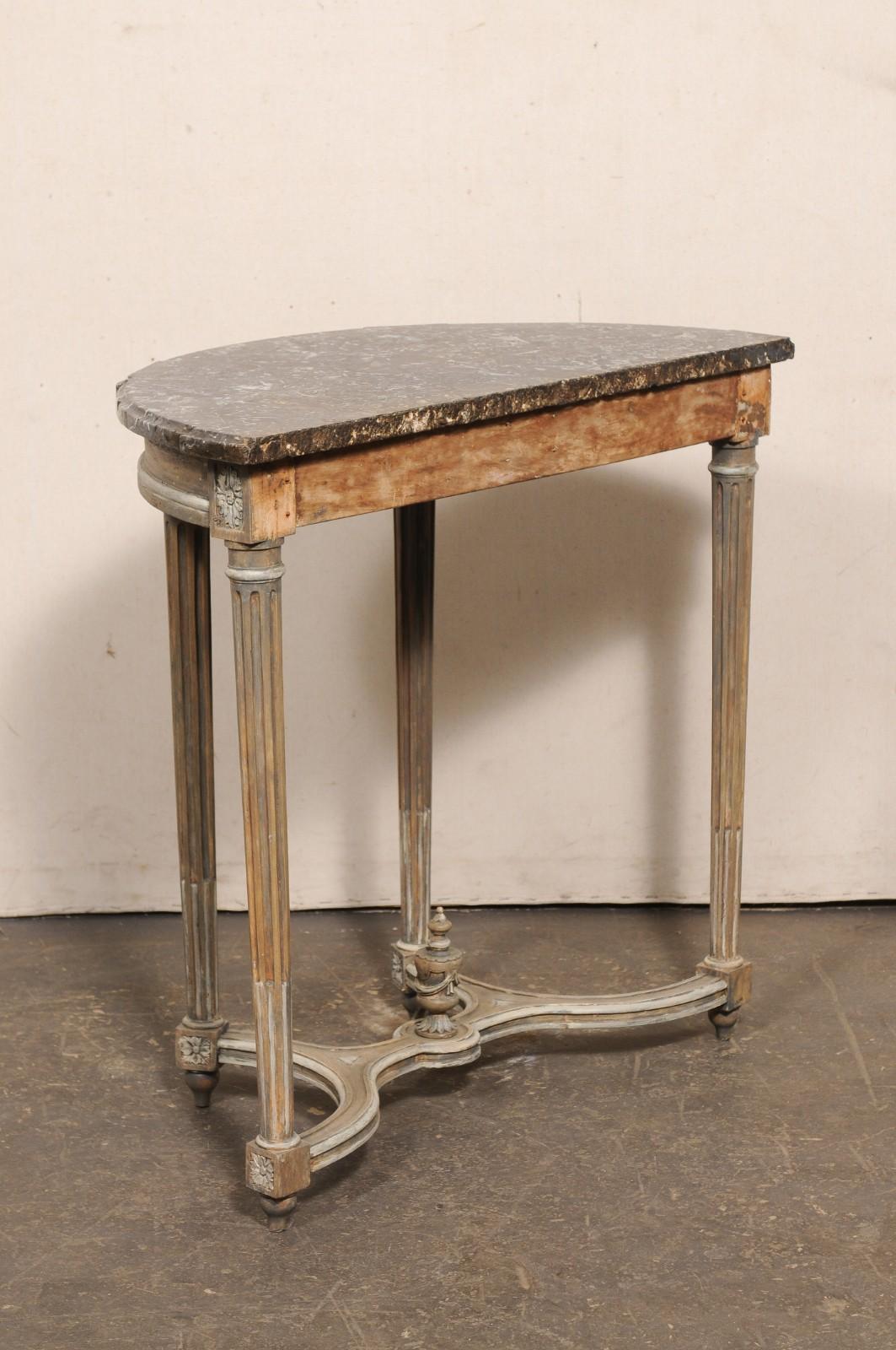 Neoclassical French Cute-Sized Marble Top Demi-Lune Console, 19th C. For Sale 7