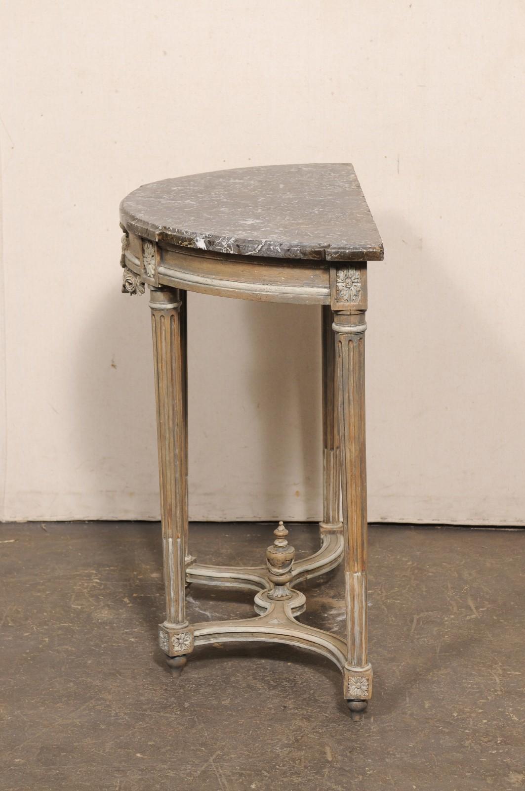 Neoclassical French Cute-Sized Marble Top Demi-Lune Console, 19th C. For Sale 8