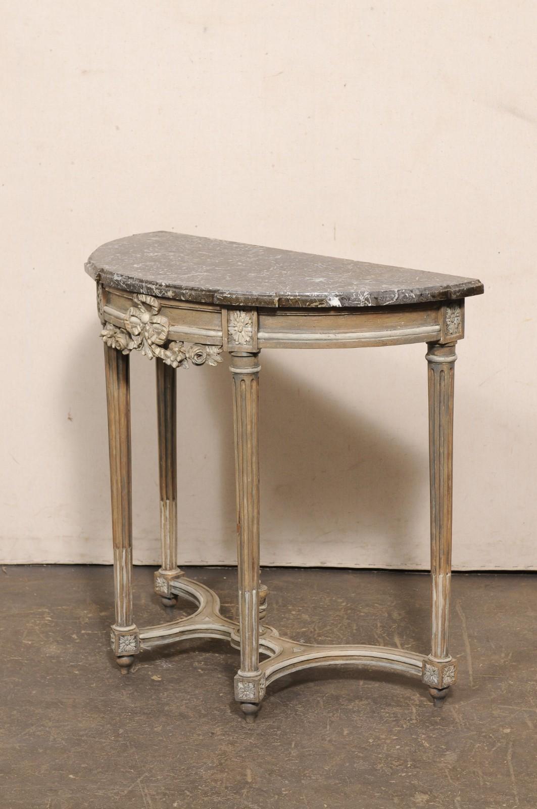 Neoclassical French Cute-Sized Marble Top Demi-Lune Console, 19th C. For Sale 9