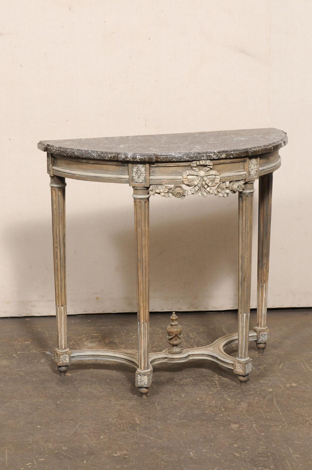 Neoclassical French Cute-Sized Marble Top Demi-Lune Console, 19th C. For Sale 10